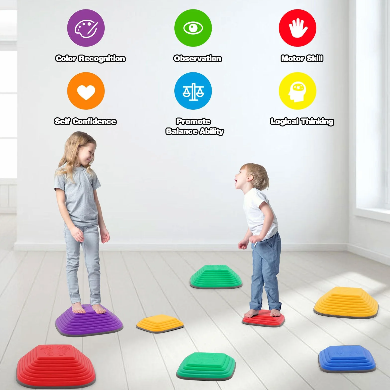 8 Piedras de Equilibrio para Niños,Piedras Apilables Antideslizante, Que Fomentan el Equilibrio y Habilidades Motoras en Niños, Curso de Obstáculos,Equipo de Juego para Jnteriores y Exteriores
