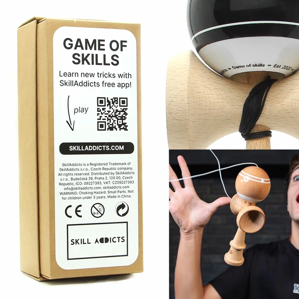 Kendama - Kendama, de madera moderna, original para trucos, para niños y adultos, color negro