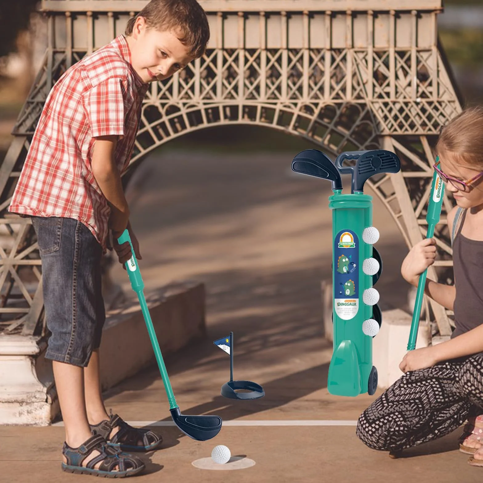 Juego de Golf para niños, Juego de 14 Piezas con Ruedas, Incluye Palo, Pelota, Marcador y Bandera, recreación al Aire Libre y Adecuado para niños de 3 años en adelante