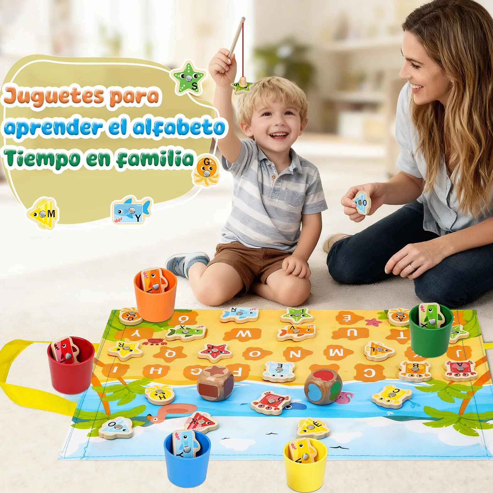 Juguetes Niños 2 3 4 Años, Juguetes Montessori 2-4 Años de Madera para Pescar en Español - Juegos Educativos Niños 2-4 Años, Regalos Cumpleaños Niños 2-5 Años