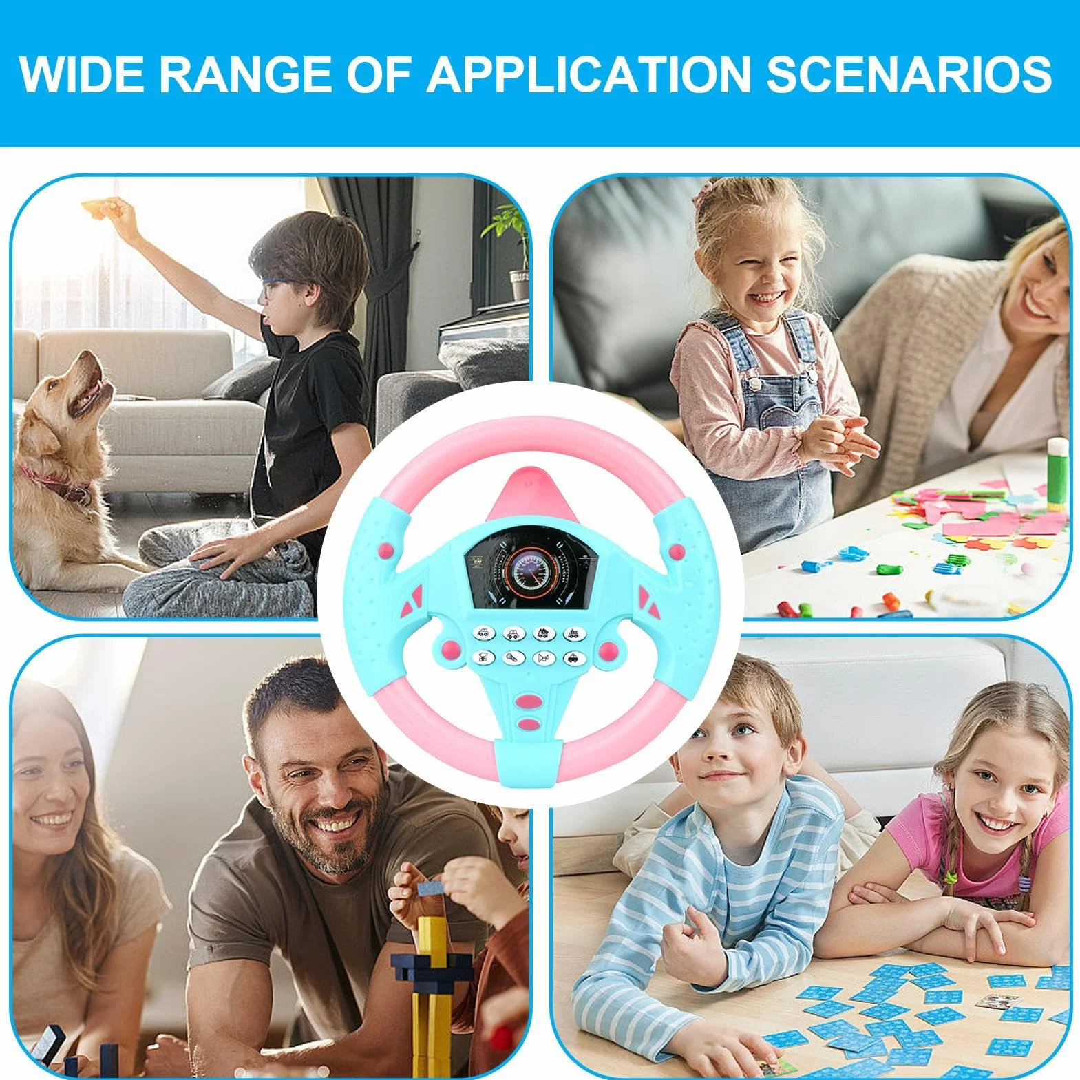 Genérico Kids Steering Wheel, Interactive Driving Toy, Faux Wheel with Suction Cup, Electric Sound Game for Early Education Learning, Car Seat Playset, Simulated Driving Experience for Preschoolers