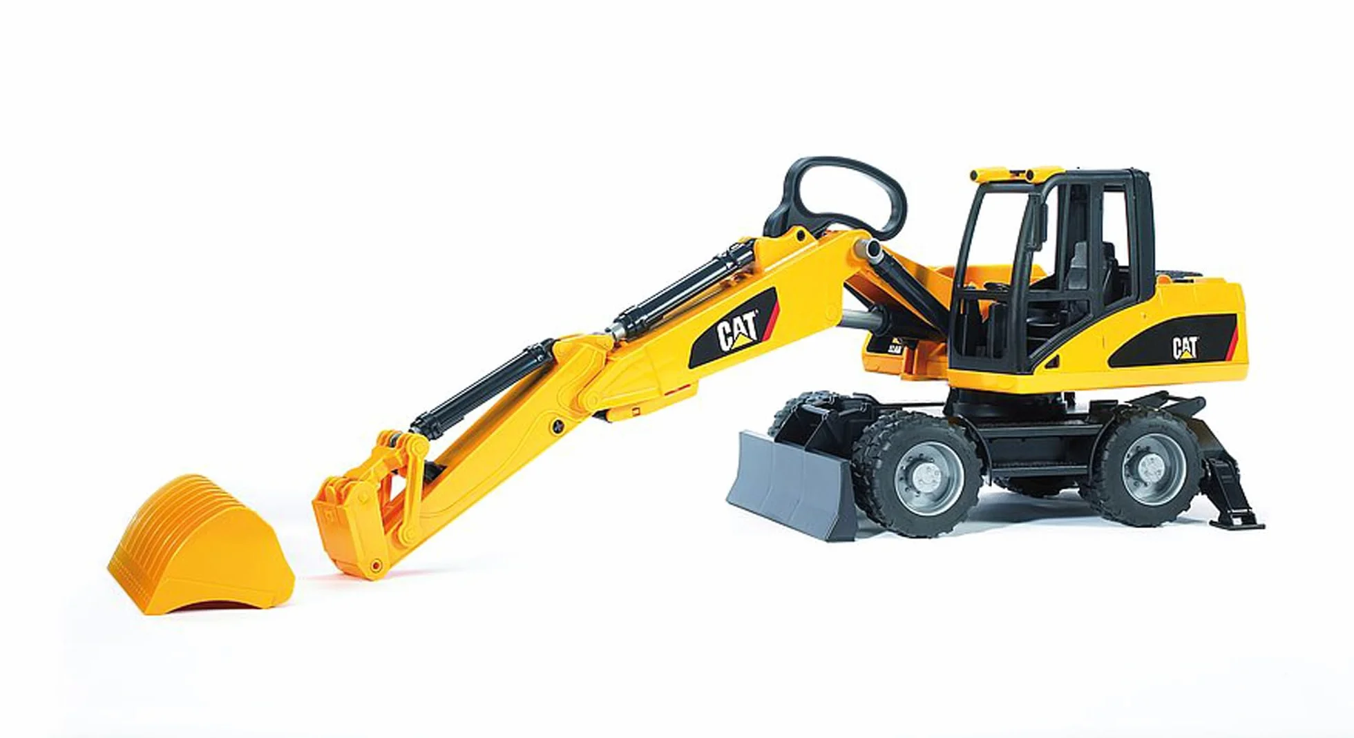bruder 02445 - Excavadora de ruedas Cat - 1:16 Obra, Vehículo de construcción, Excavadora de cuchara, Trabajador, bworld, Máquina de construcción, Juguete
