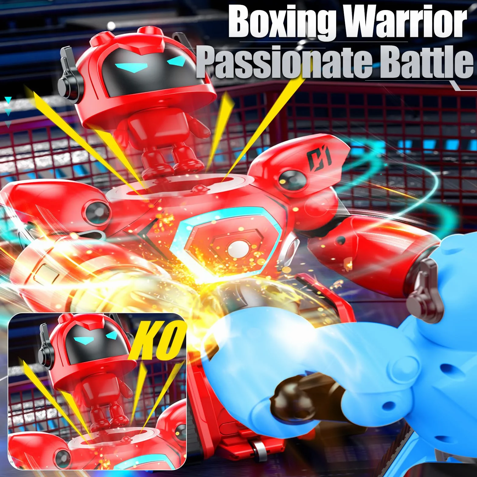 OBEST Robot teledirigido Kombat, juego de boxeo, fútbol, duelos, parachoques de aerosol, luces LED y sonido