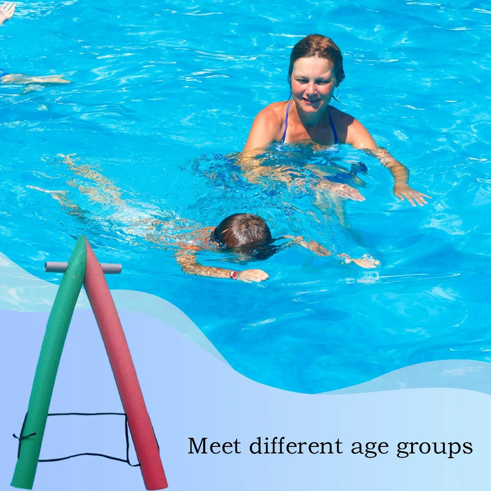 Pool Noodles para Adultos Flotación portátil de Alta Visibilidad | Fideos Espuma en Forma A de Natación Para niños, hombres, mujeres, familia, exteriores, verano, viajes, río,