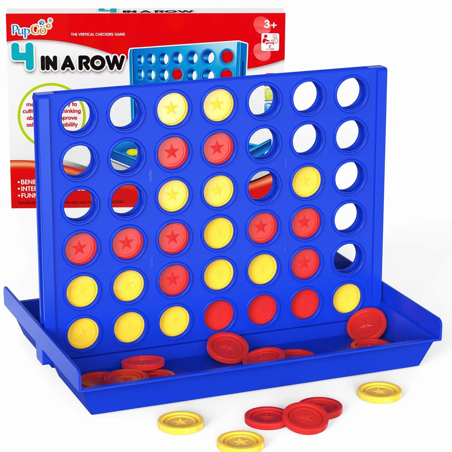 Pup Go 4 en Raya Estándar para Niños de 3 Años+, Juego de Mesa Clásico y Familiar, Juguete Estrategia Educativo, Tablero Plegable con 6 Discos de Repuesto