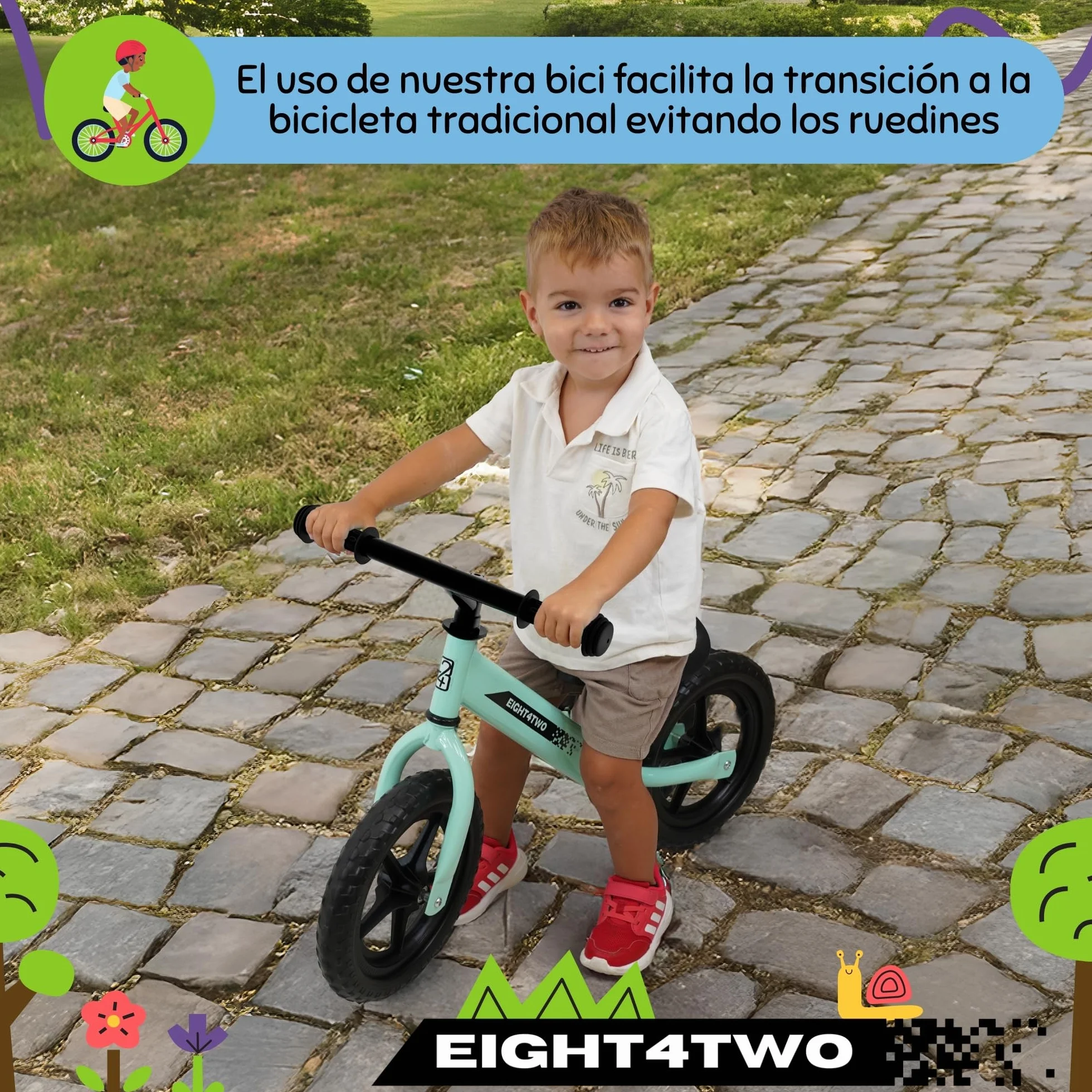 EIGHT4TWO Bicicleta sin Pedales para niño 2, 3, 4 y 5 años - Bici sin Pedales Ideal para Equilibrio - Juguetes para niños de 2, 3, 4 y 5 años.
