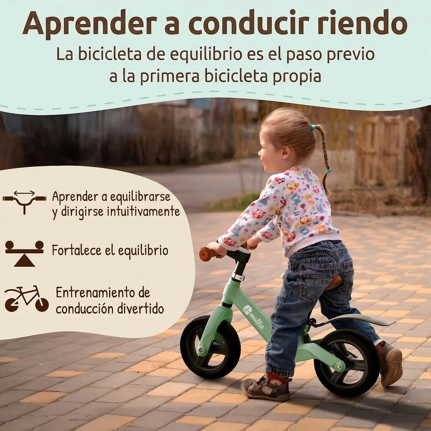 Mallie® Bicicleta Niño 2 Años con Timbre - Bici Bebe, Bicicleta Niño 4 Años, 3 Años, Bicicleta Bebe, Bici Sin Pedales - Manillar y Asiento Ajustable
