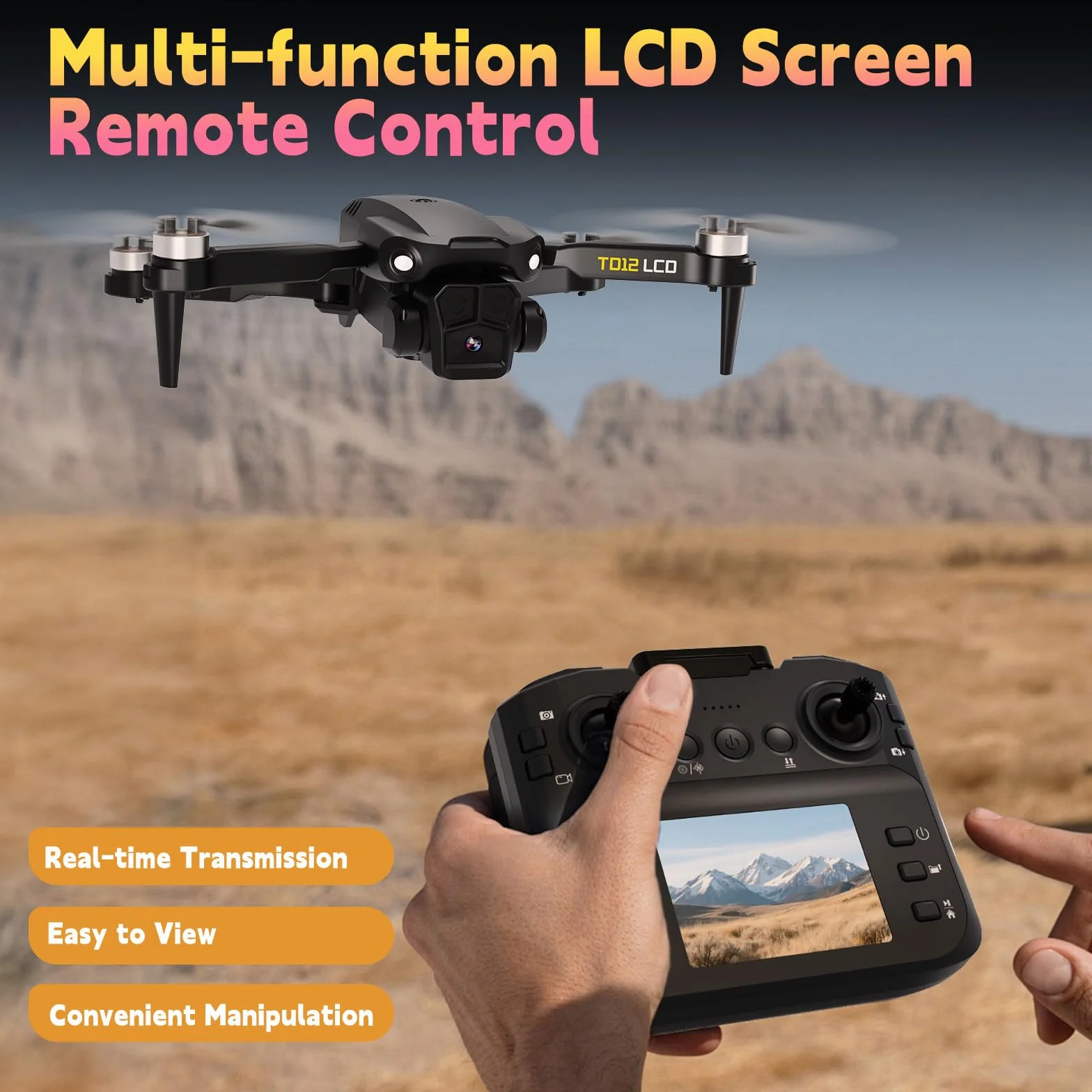 Toladrone TD12LCD Dron con Cámara para Adultos, Drones con Posicionamiento por Flujo Óptico, Motor sin Escobillas, Transmisión de Pantalla LCD, Plegable Drone para Principiantes, Menos de 249g