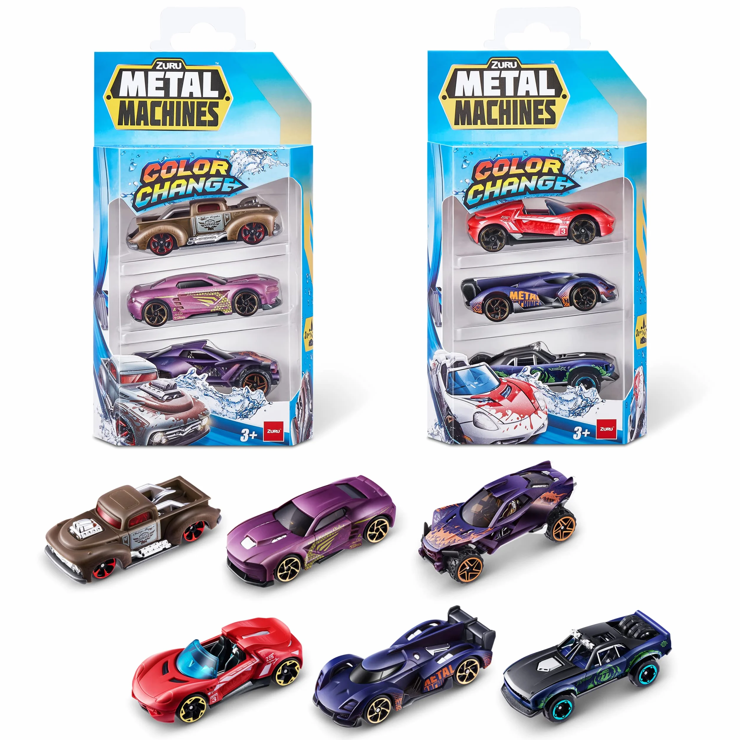 ZURU Metal Machines Color Change Car Series 4, 6 Pack Autos Fundidos a Presión Coleccionables