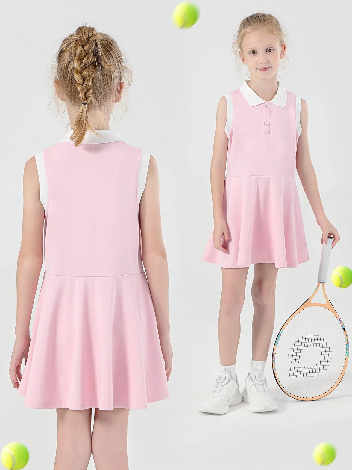 Vestido de Tenis para Niñas con Pantalones Cortos Bolsillos Deportivo sin Mangas Polo Golf 5-15 años
