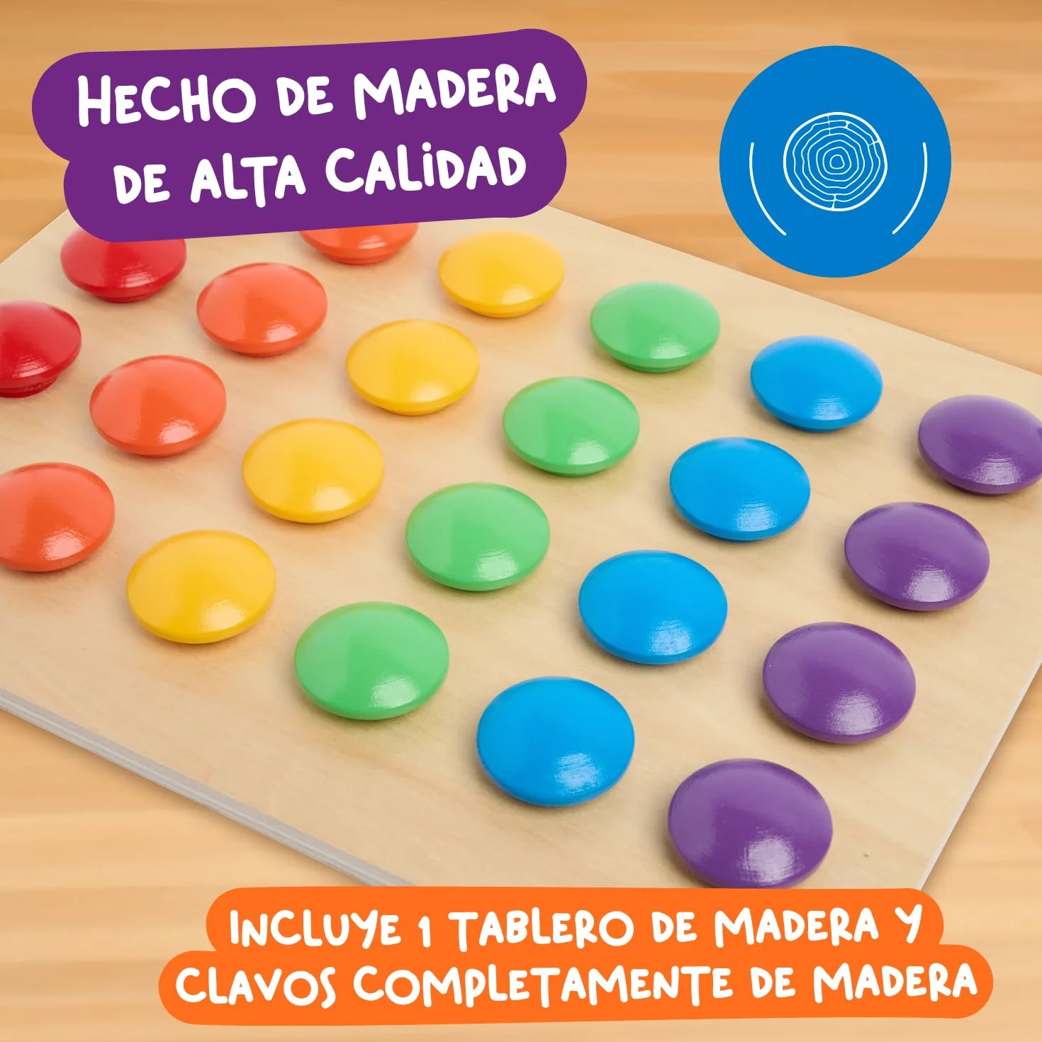 Nene Toys Puzzle de Madera para Niños 2+ Años – Juguete Montessori con Botones de Colores y Tarjetas – Mosaico Educativo Infantil para Motricidad Fina – Regalo Niño Niña 2 3 Años - Juego Didáctico