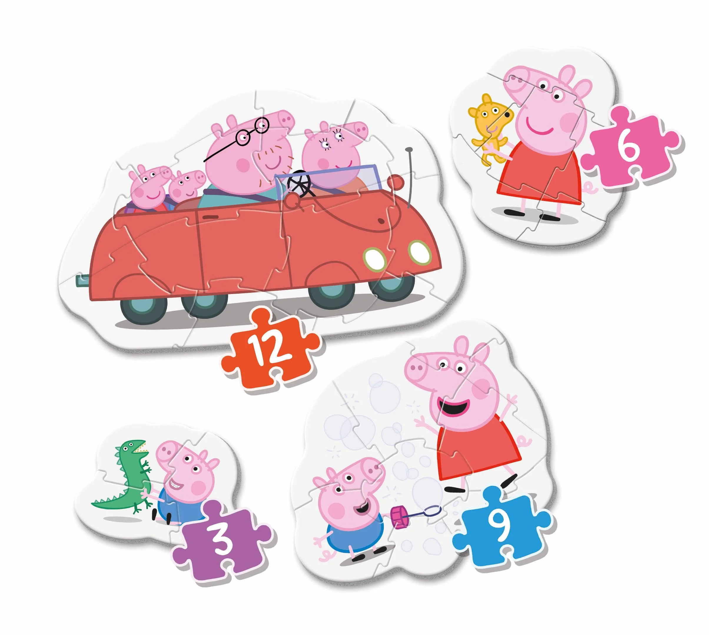 Clementoni- - My First Puzzles Set de 3-6-9-12 Piezas Peppa Pig- Progresivo (20829)