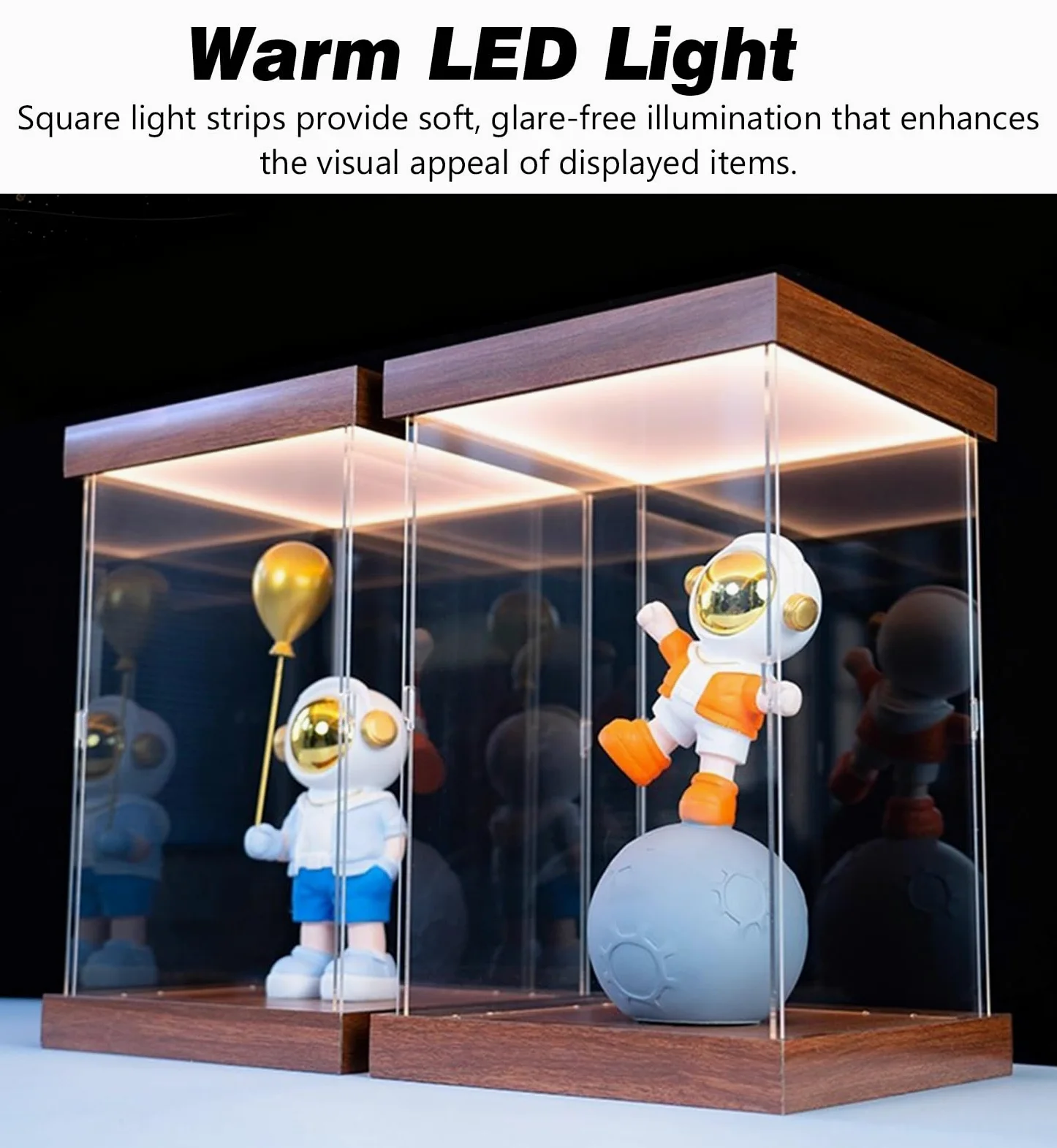 Vitrina metacrilato Exhibición de Caja de Acrílico para Figuras con Luz LED, Caja de Exhibición de Acrílico Transparente para Trofeos, Vitrina Almacenamiento Cubos(45x45x50cm/18x18x20in)