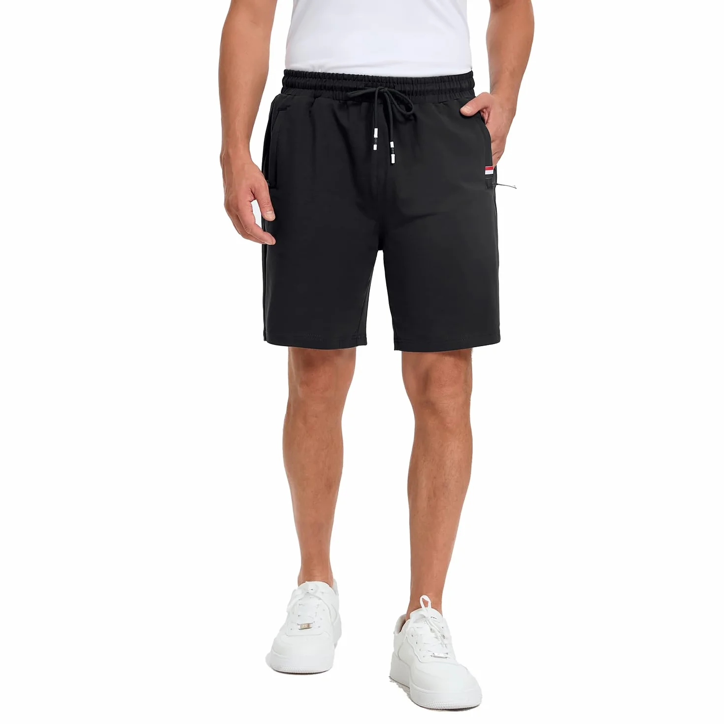 Pantalón Corto Hombre Algodón Deportivo para Correr Yoga Bermuda Elásticos Transpirable Bolsillos Cremallera