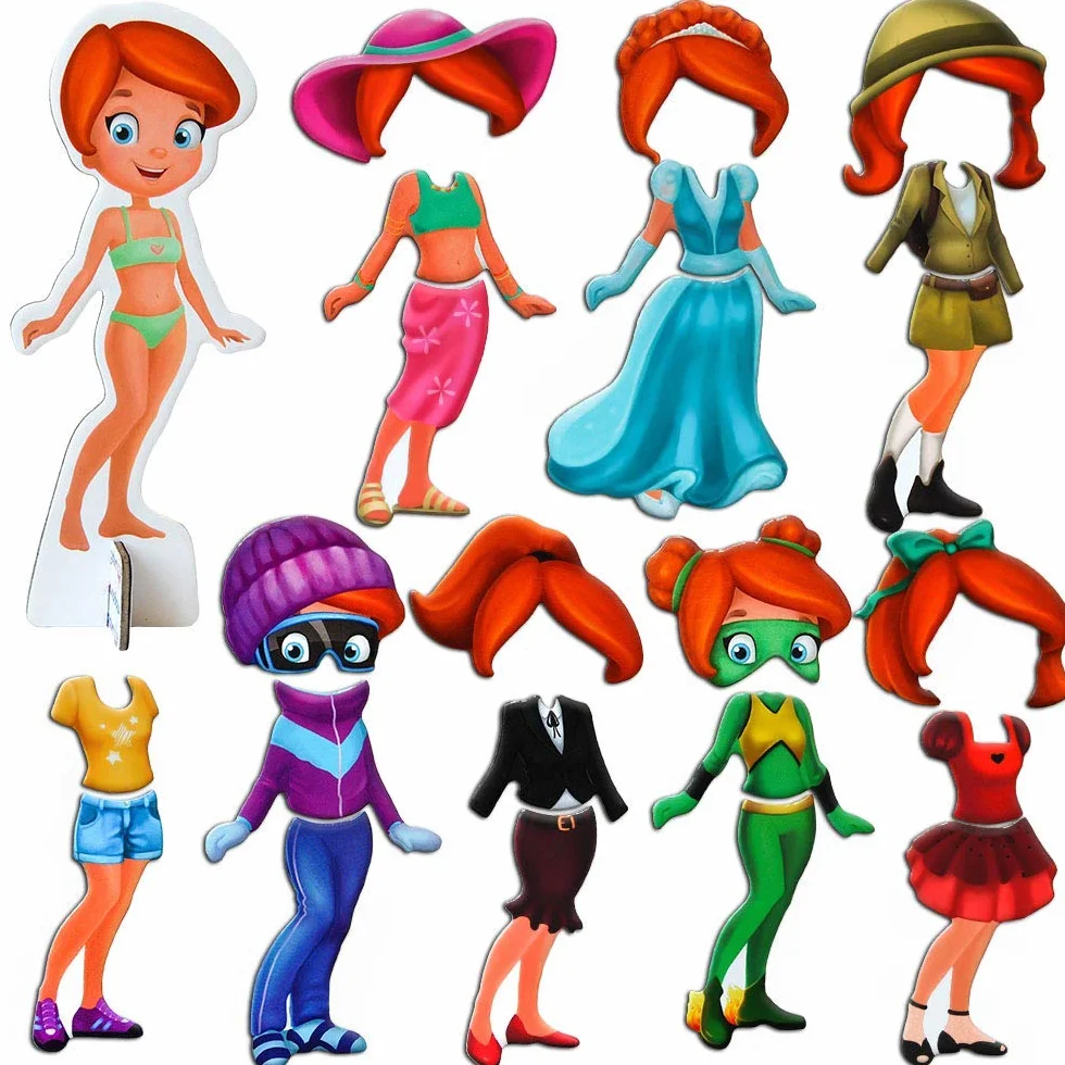 Juego Magnético Vestir Niñas – 23 Personajes & 56 Outfits – Set Dress Up Educativo Infantil – Actividad Montessori Viaje Hogar – Imanes Nevera Creativos – Regalo Infantil