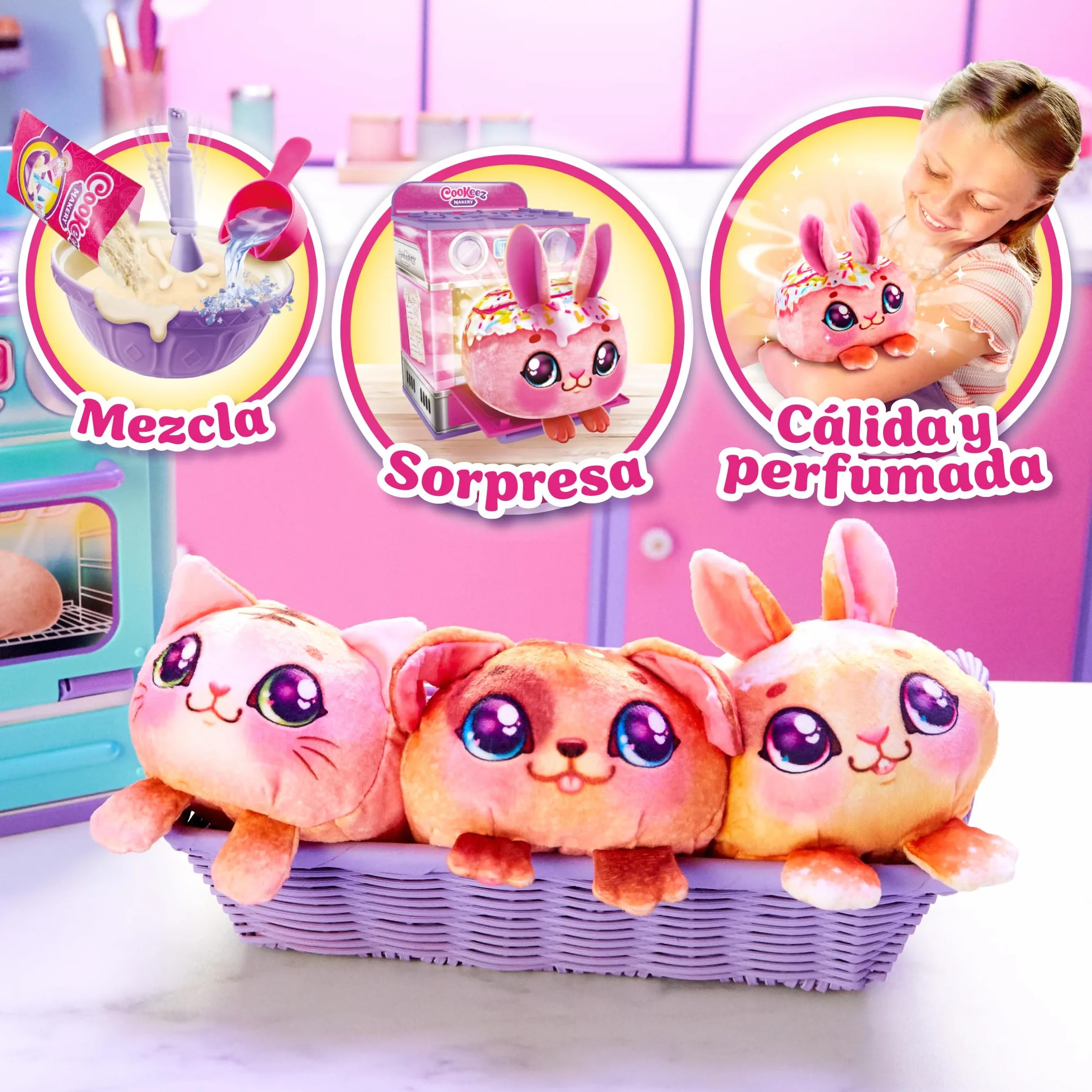 Cookeez Makery - Horno Mágico, juguete infantil interactivo, con ingredientes para crear tu mascota de peluche, tiene sonidos y olor dulce, niños y niñas +5 años, modelo aleatorio, Famosa (CKE00000)