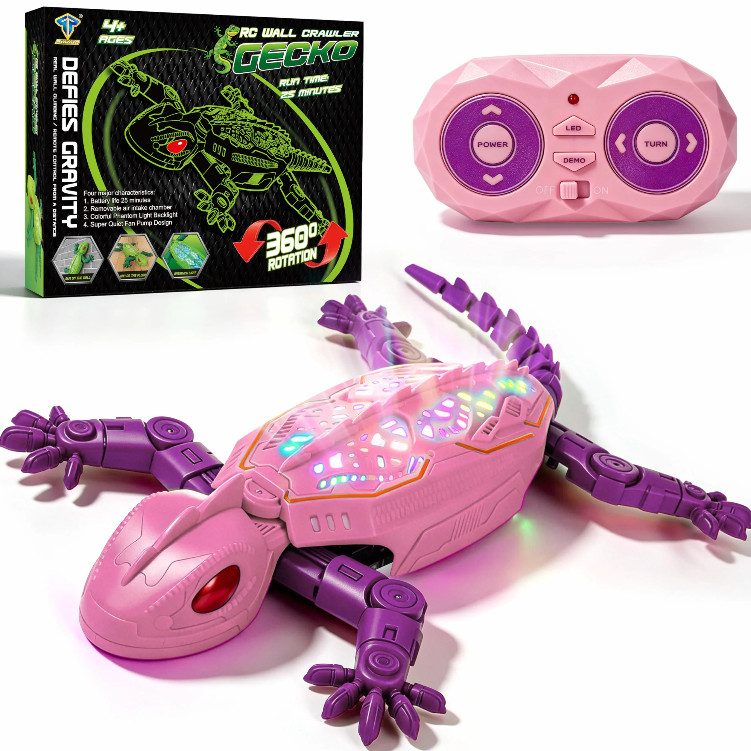 FORMIZON Lagartija Teledirigida con 9 Iluminación, Lagarto teledirigido Pared, Geko Teledirigido Juguete Movimientos Realistas, Regalo Interactivo de Robot para Niños y Niñas a Partir de 3 A (Rosa)