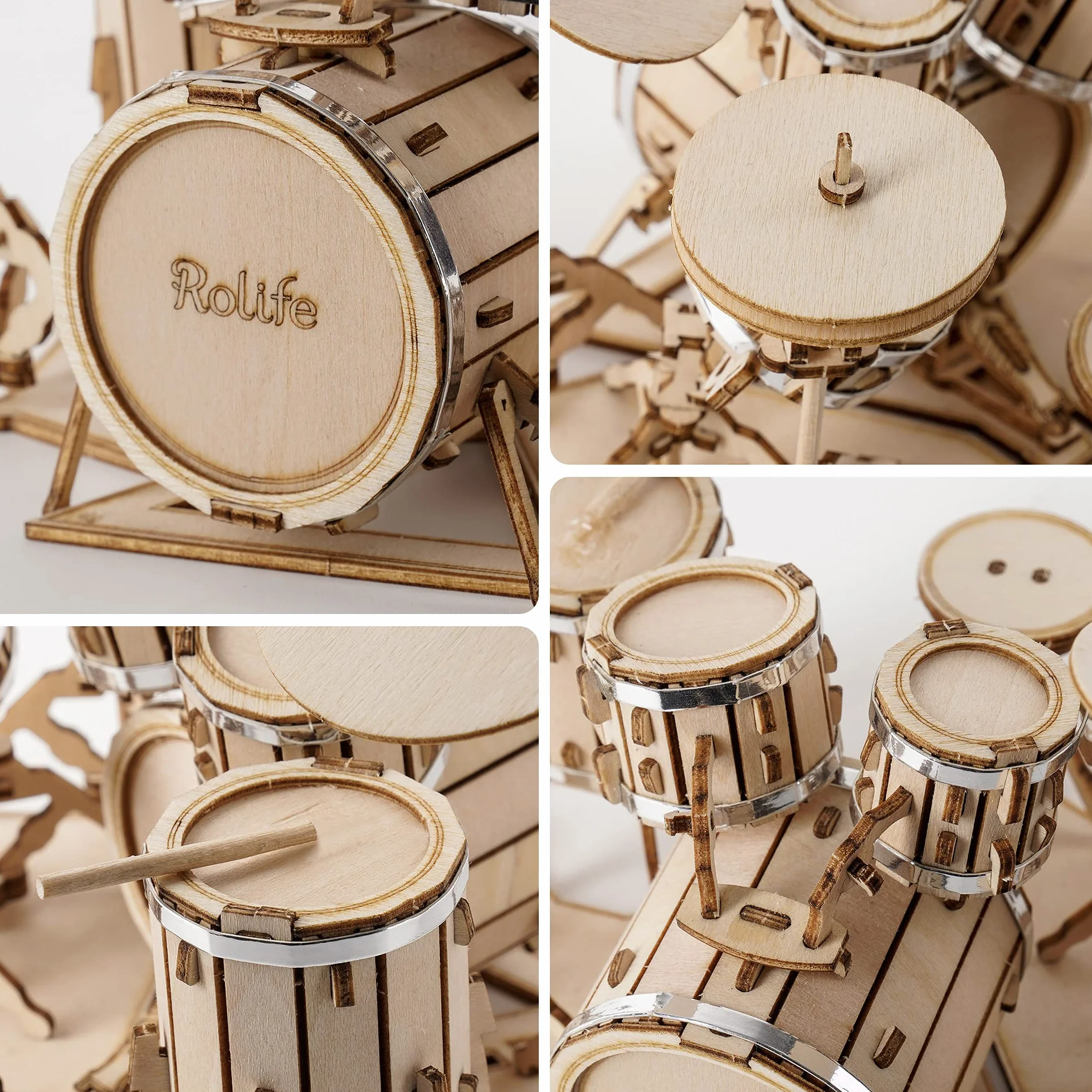 Rolife Puzzle 3D Madera Antiguo Maquetas para Montar Adultos Instrumento Musical Kit de batería
