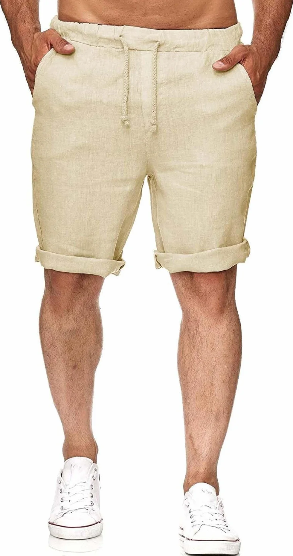 Pantalones cortos de lino para hombre Runcati, bermudas elásticos ligeros con 2 bolsillos