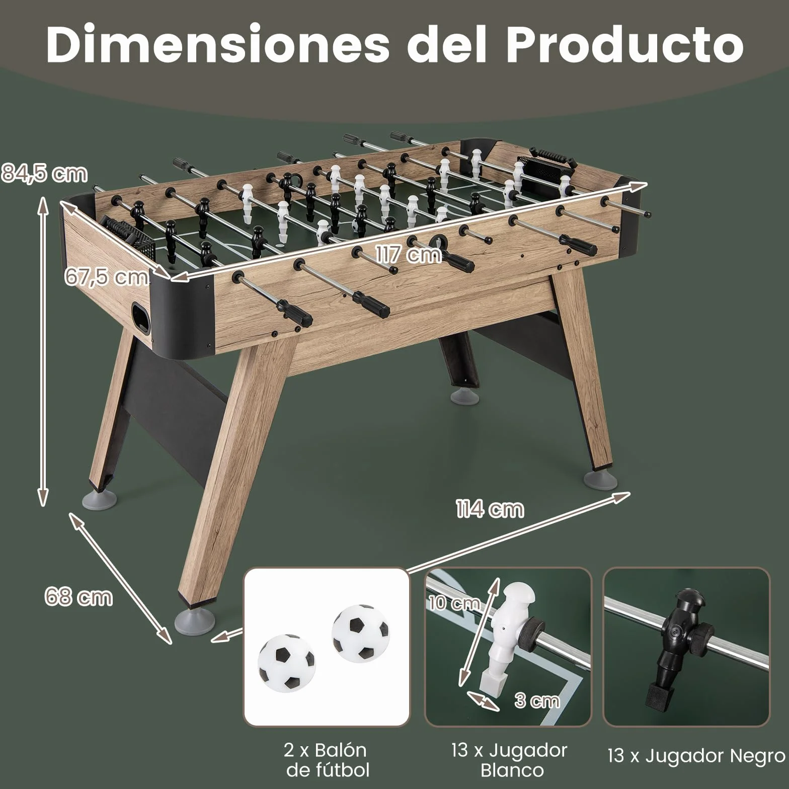 COSTWAY Futbolín de Madera, Mesa de Juego de Fútbol de Arcade con 2 Pelotas y 26 Jugadores, 2 Marcadores de Cuentas, Niveladores de Patas Ajustables para Niños y Adultos, para Sala de Juegos, Fiestas