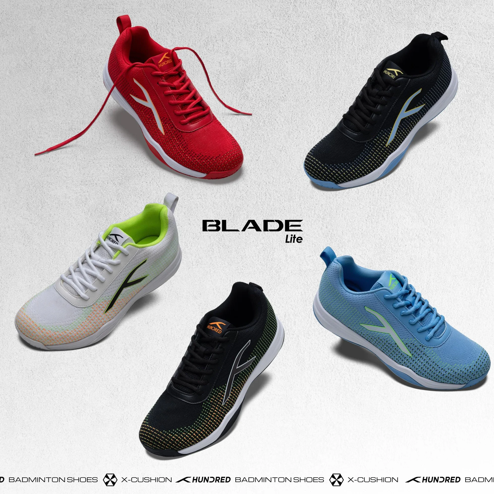 HUNDRED Blade Lite Non Marking Badminton Shoes Unisex Knitted Upper Rubber Sole