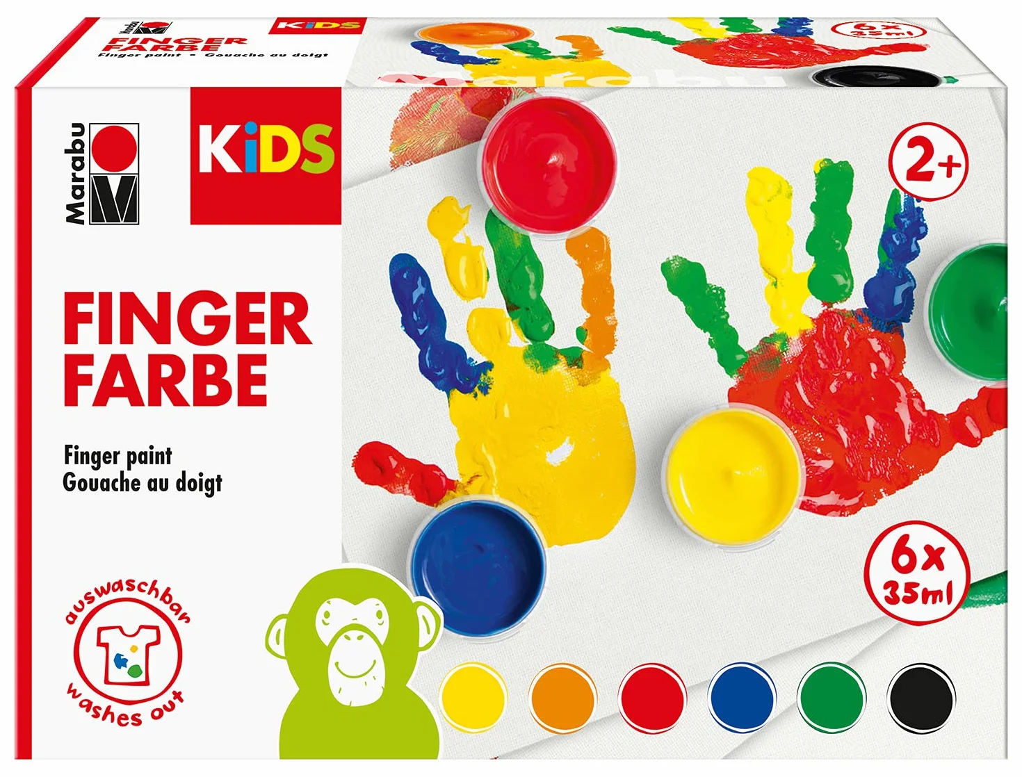 Marabu KiDS 0303000050800 - Juego de 6 colores brillantes, sin parabenos, vegano, sin lactosa, sin gluten, adecuado para la guardería, escuela, terapia y hogar, carbón, 35 ml