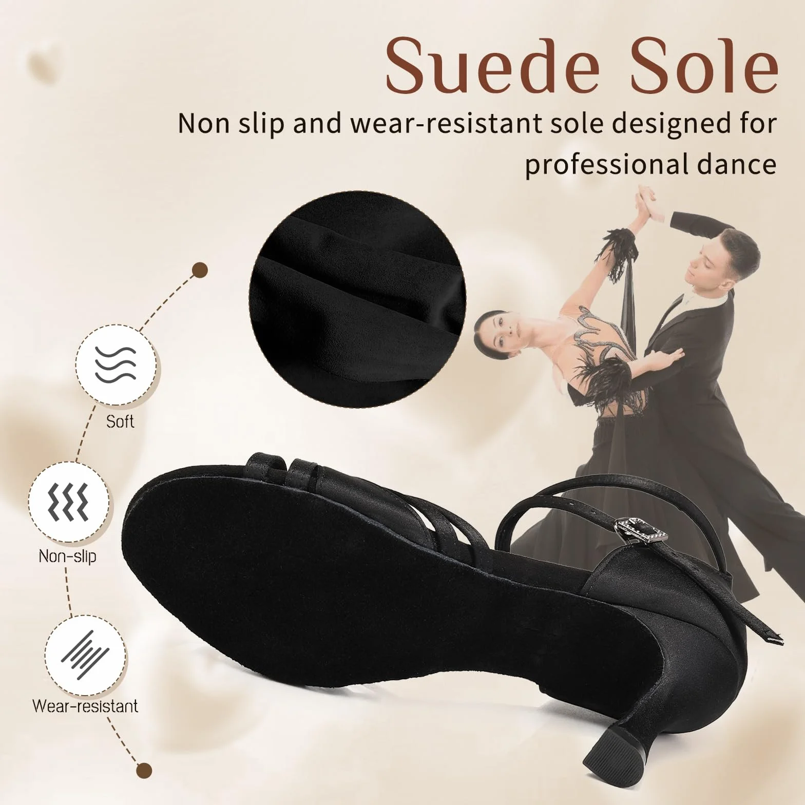 Zapatos de Baile Latino Mujer Satin Profesional Salsa Tango 7.5cm Tacón Modelo L3049