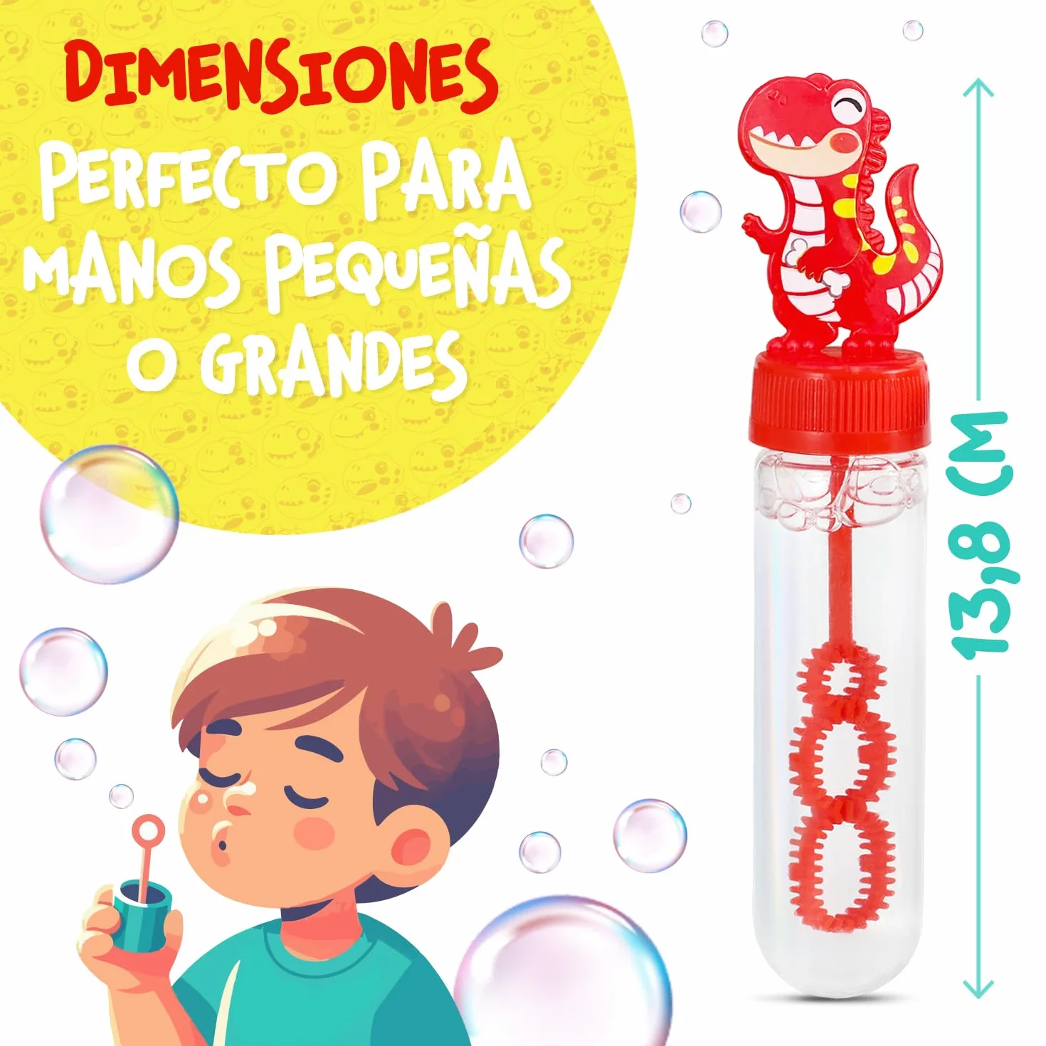 Magicat Juego de 24 pompas de jabón XXL para niños, juego de 24 pompas de jabón con divertidas asas de dinosaurio, obsequios para cumpleaños infantiles, burbujas de jabón líquidas de 30 ml, pompas de