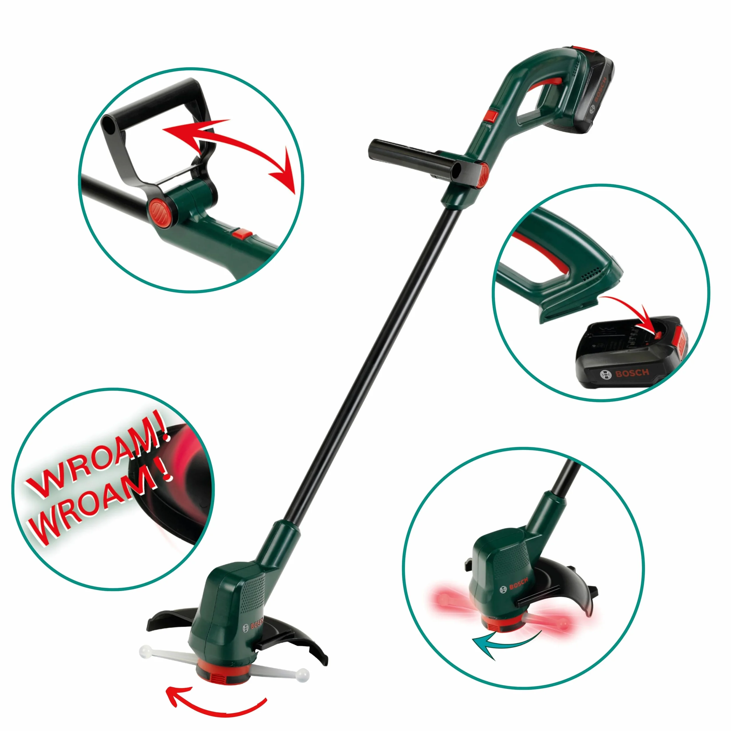 Theo Klein 2774 Bosch Cortacésped Easy Cut, Juguete Adecuado para niños. Función de Sonido y luz, con Cabezal de Corte Giratorio e Iluminado, Juguete para niños a Partir de 3 años