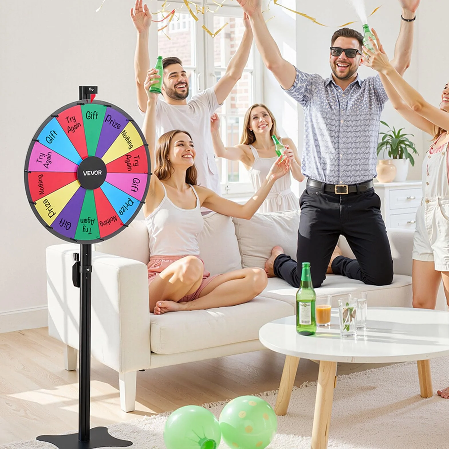 VEVOR Rueda de la Fortuna 14 Ranuras con Soporte Altura Ajustable Juegos de Lotería Ruleta Ganadora 605 x 300 x 1510 mm