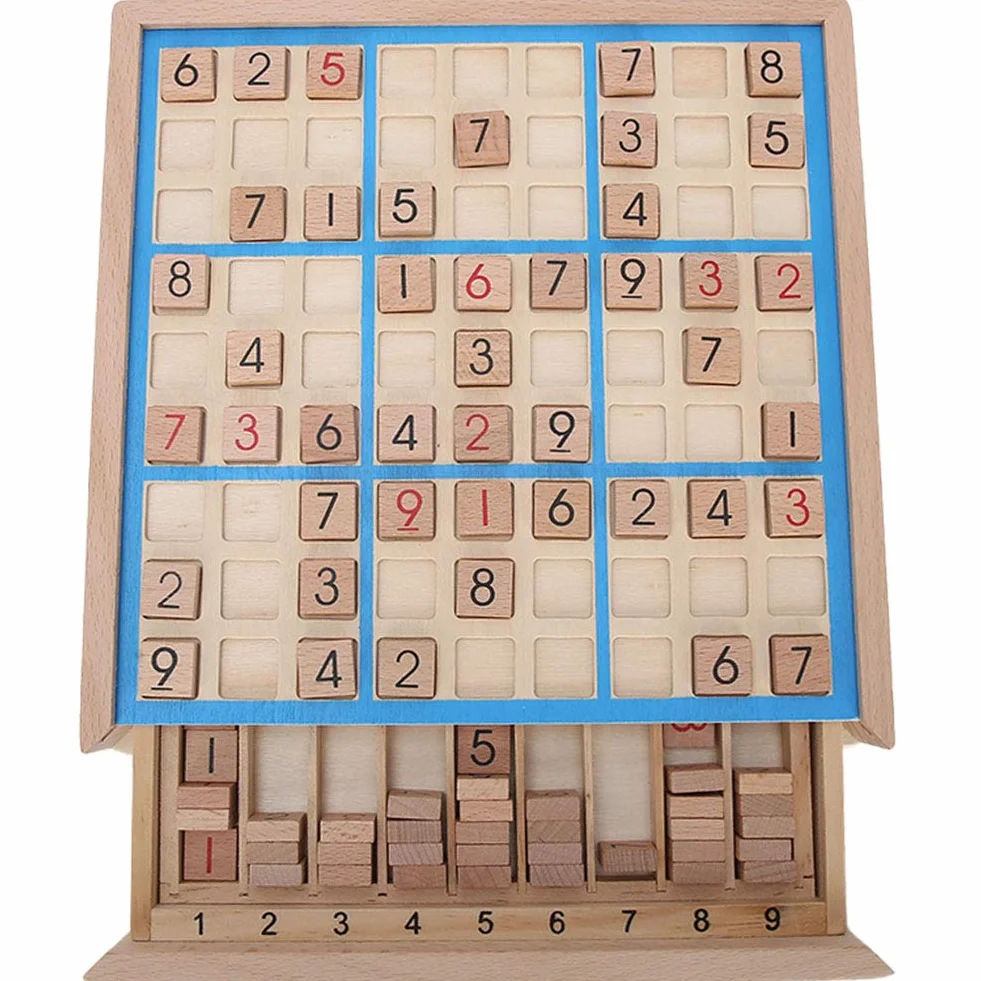 Garosa Juego de Mesa Sudoku de Madera con Cajón y 81 Bloques Digitales para Niños Adultos Rompecabezas Matemáticas Juguetes Educativos
