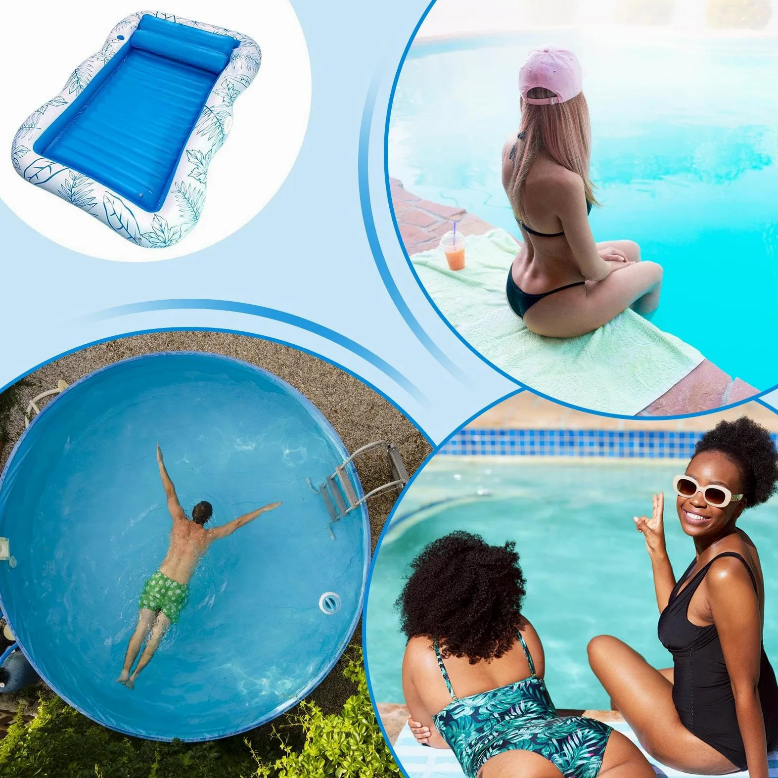 Balsa de piscina al aire libre: colchón de natación inflable de 120 x 190 cm, silla de adulto con portavasos incorporado, silla de piscina flotante para mayor comodidad | Raft de aire para playa lago