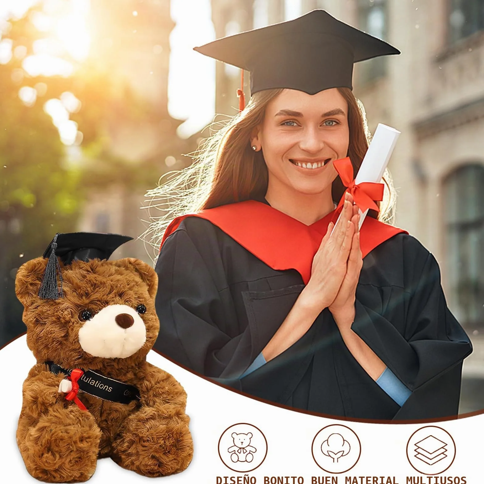 Oso de Peluche Personalizado 23 cm Graduación 2024 con Diploma y Sombrero