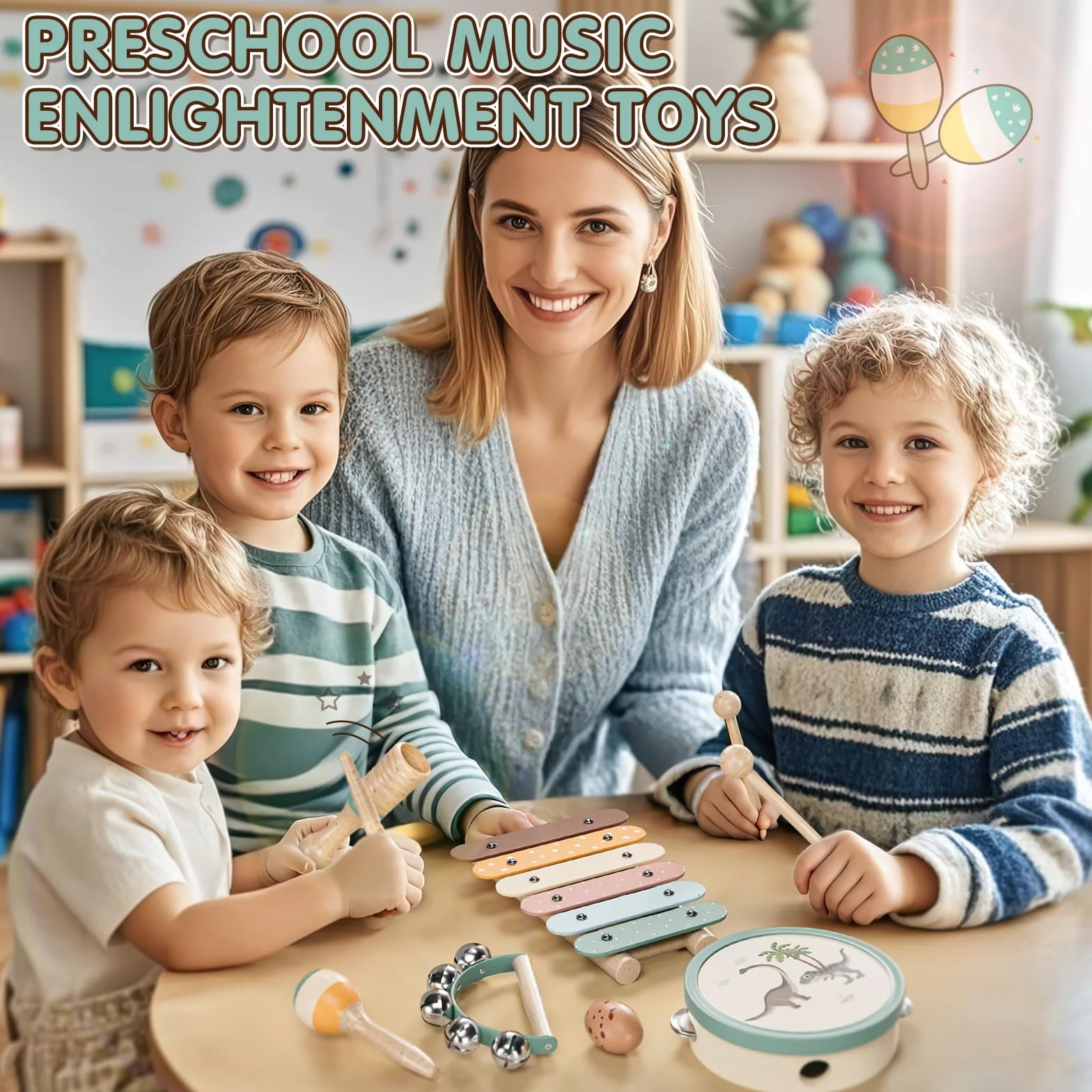 Lehoo Castle Juguetes Niños Instrumentos Musicales Juguetes Madera para Bebes Xilófono Tambor Juguetes Montessori Educación Regalos Niños Niña 1 2 3 Años