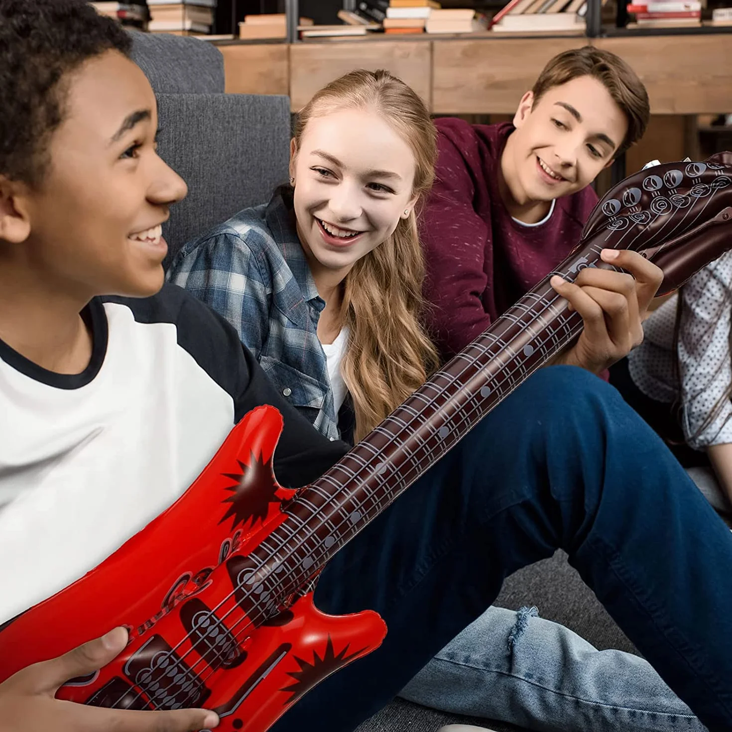 9 Piezas Juguete de Instrumentos Inflable de Gran tamaño,Incluye: 2 x Guitarra Inflable (93 cm), 3 x micrófono Inflable (25 cm), 3 x Gafas.