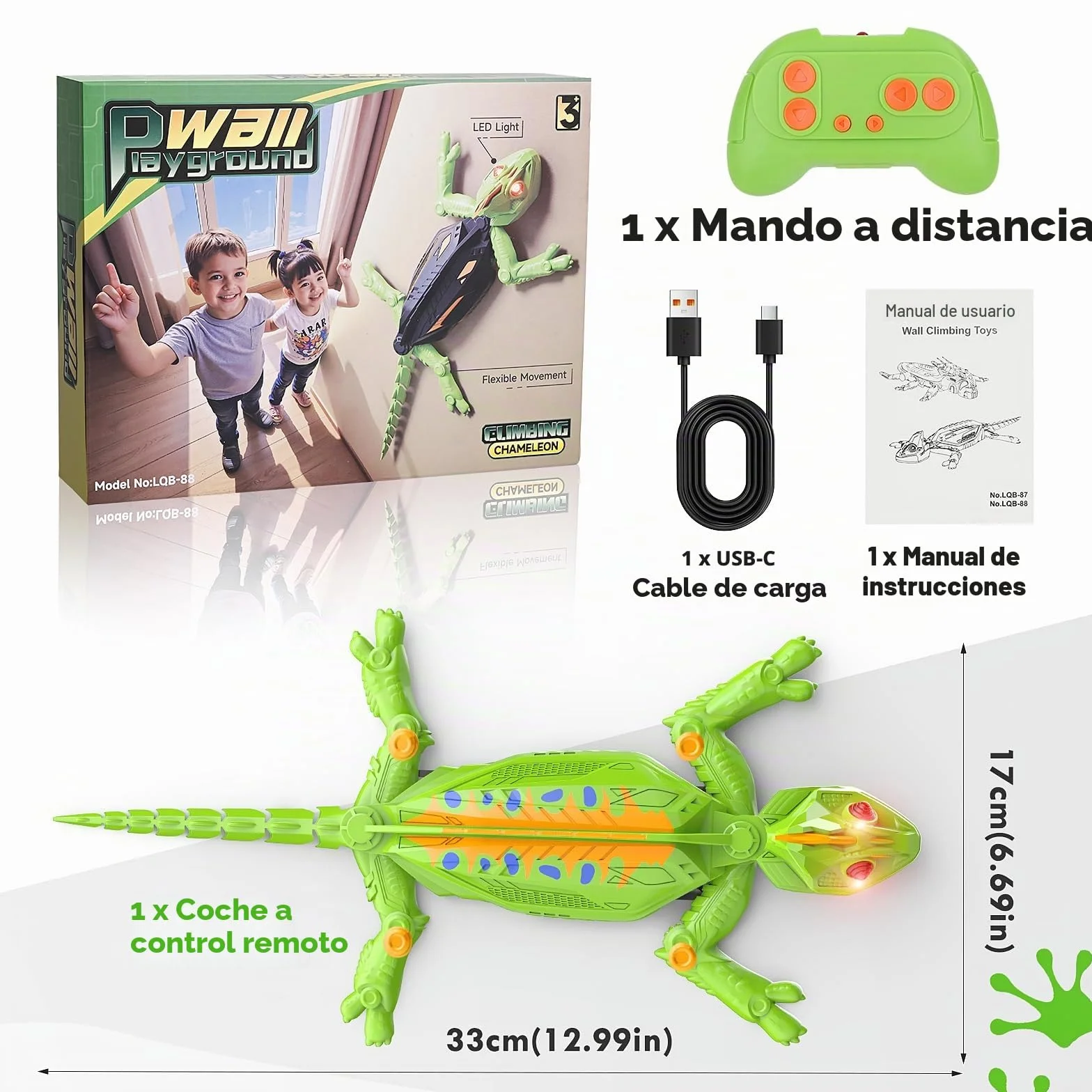 Gerbala Lagarto Teledirigido, Lagarto Robot Juguetes, Arrastrándose por Paredes y Techos, Camaleón Teledirigido con Ojos LED Brillantes, Movimientos Realistas, Regalo para Niños y Niñas 3+ Años