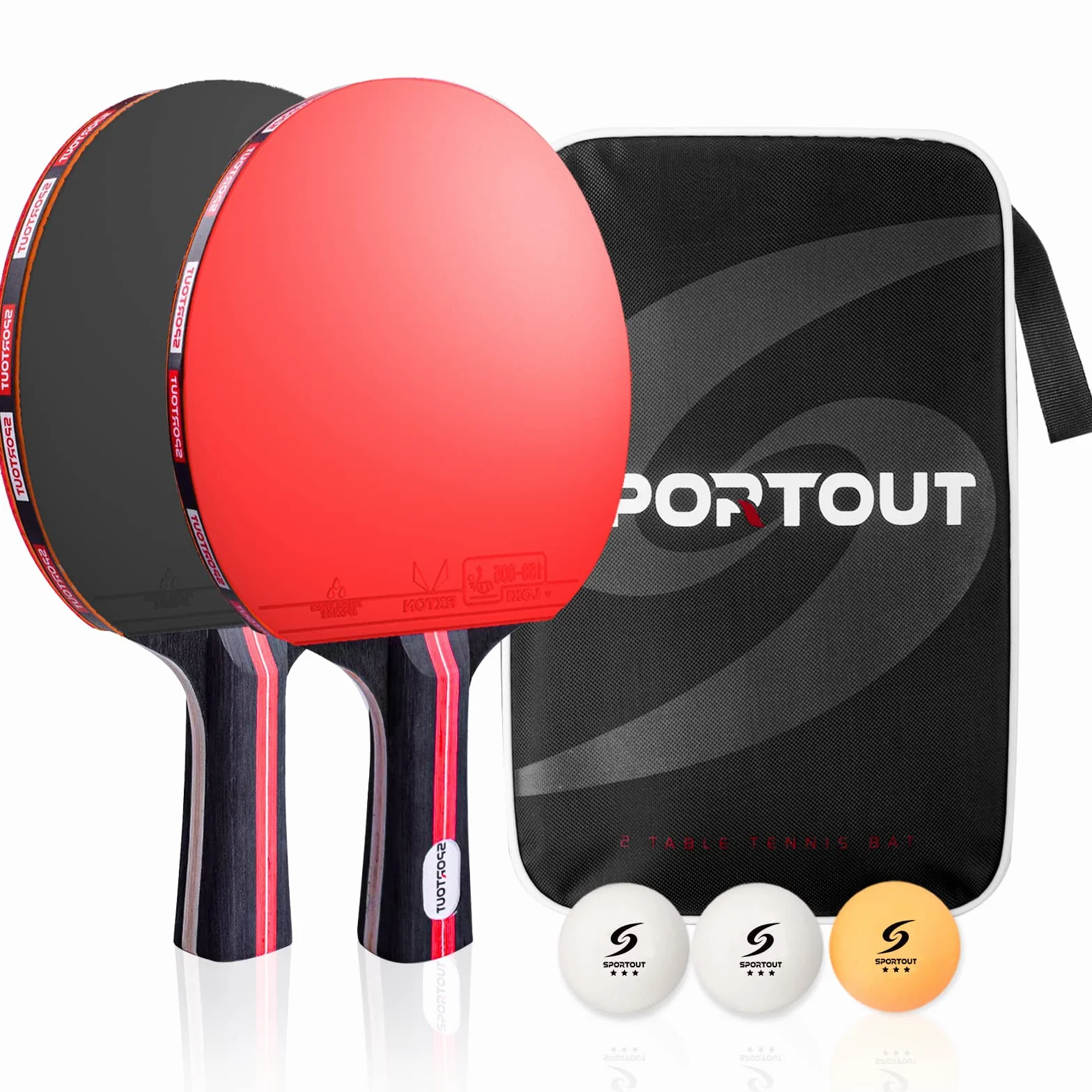 Easy-Room Juego de Raquetas de Tenis de Mesa, 2 Raquetas + 3 Pelotas, con Estuche de Transporte