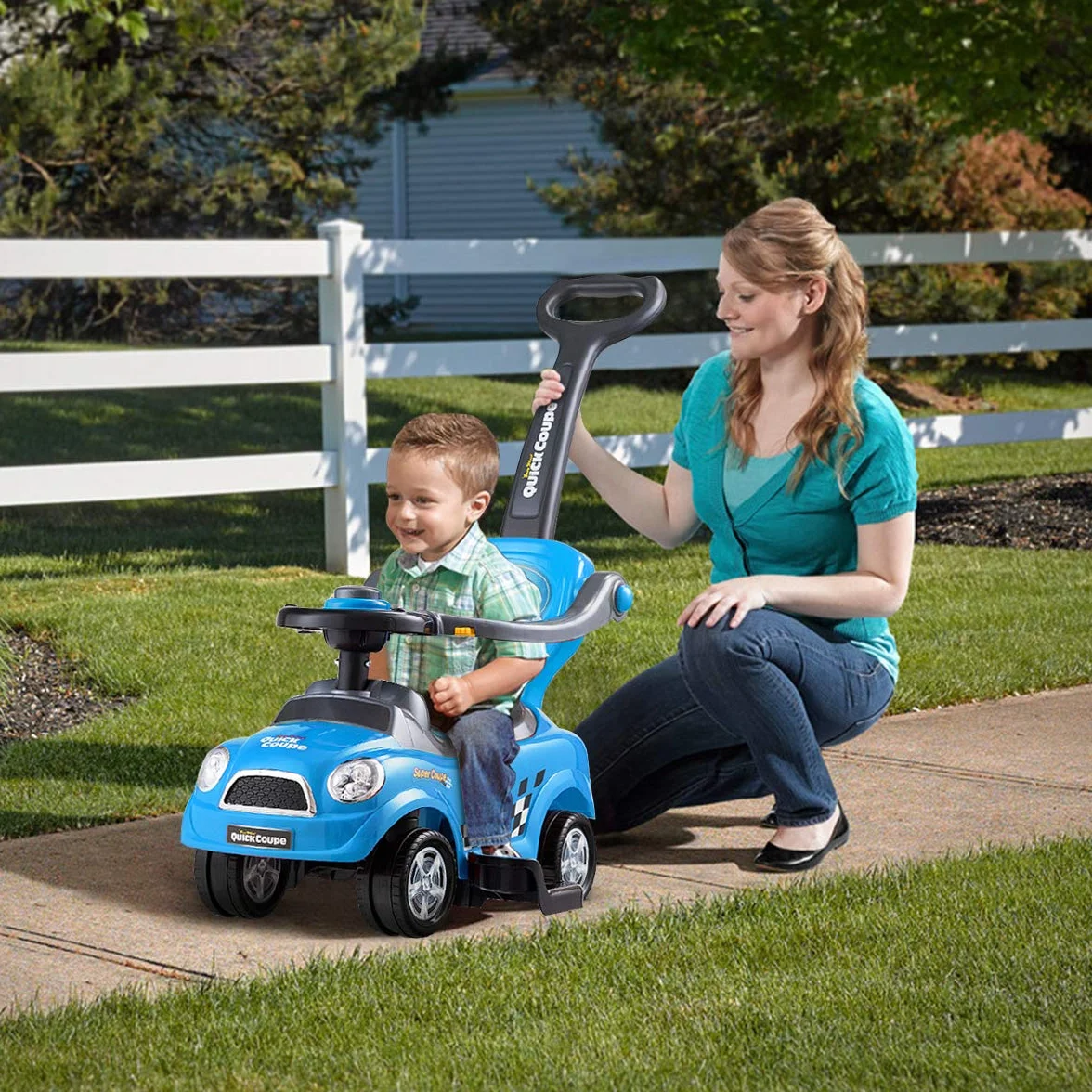 COSTWAY 3 en 1 Coche de Empuje Infantil, Coche para Niños de Pie con Barandillas Desmontables y Asa, Bocina, Espacio de Almacenamiento Oculto y Diseño Antivuelco para Niños de 2 a 6 Años (Azul)