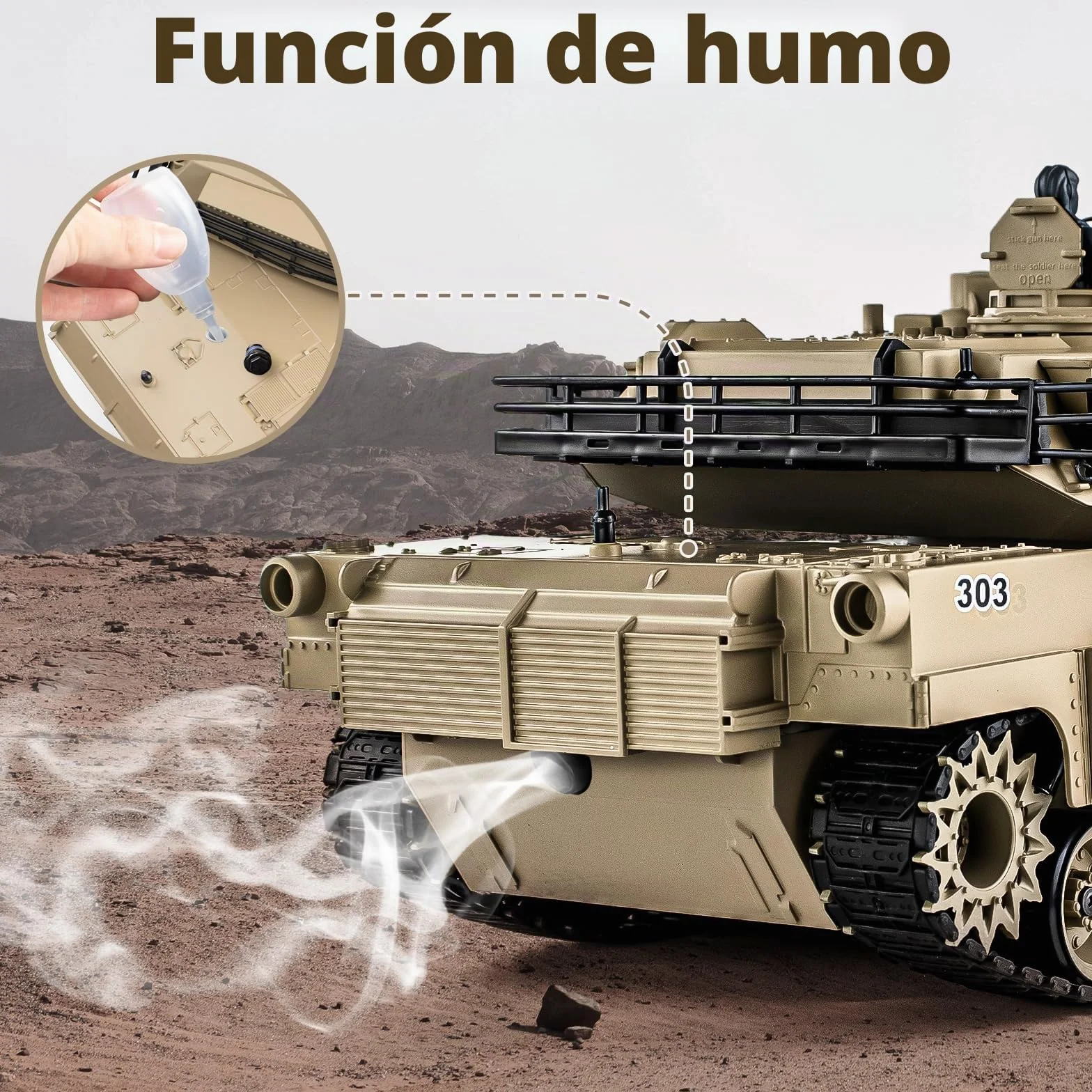 Supdex Tanque teledirigido 1:18, 2.4 GHz M1A2 Abrams, Modelo de Tanque telecontrolado, 15 Canales con Humo, luz y Sonido, vehculo Militar RC para Adultos y Nios