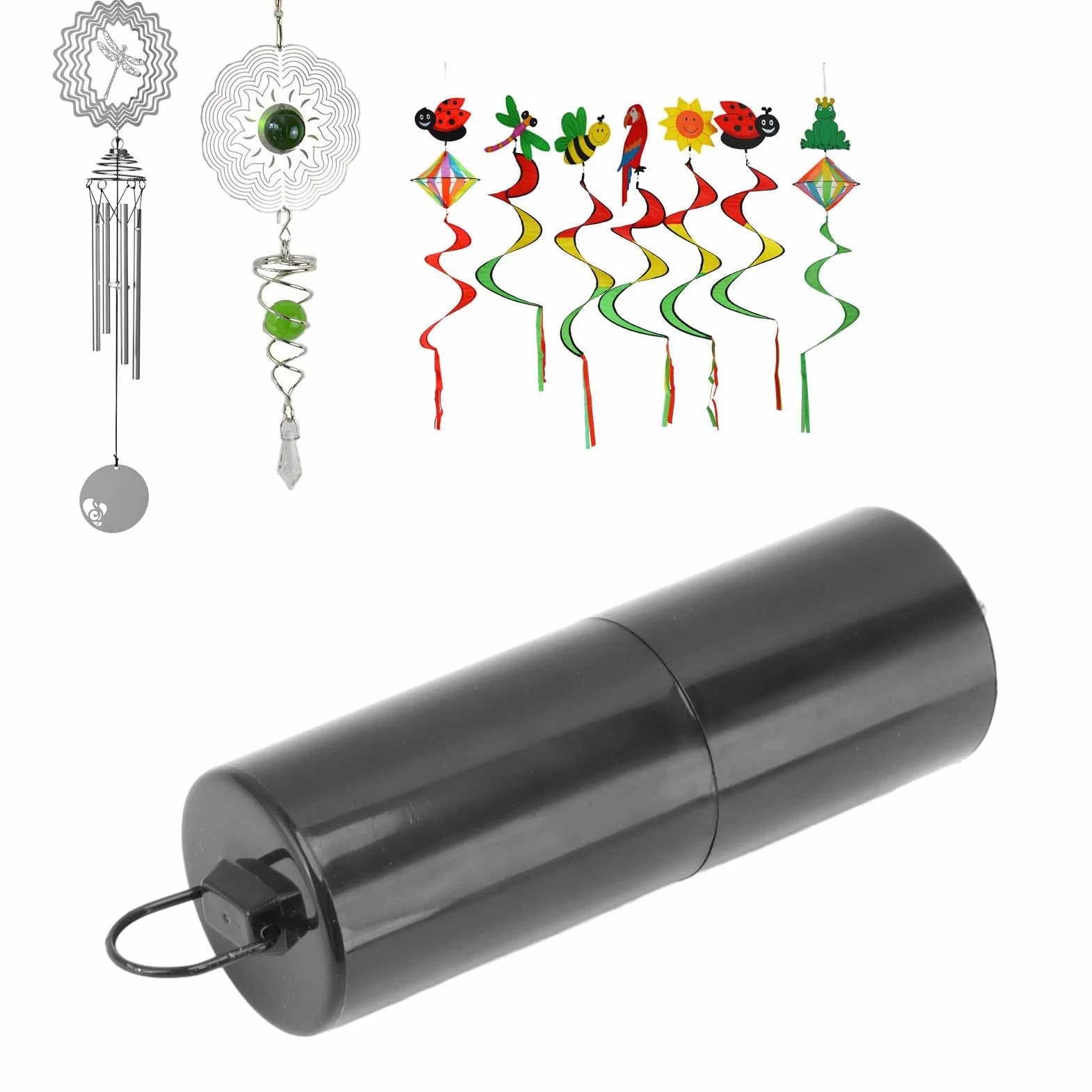 Motor Giratorio de Viento con Pilas, Motor Giratorio Colgante para Campanas de Viento, decoración de jardín, Capacidad de Carga de 3 kg, diseño fácil de Colgar (Negro, 5 x