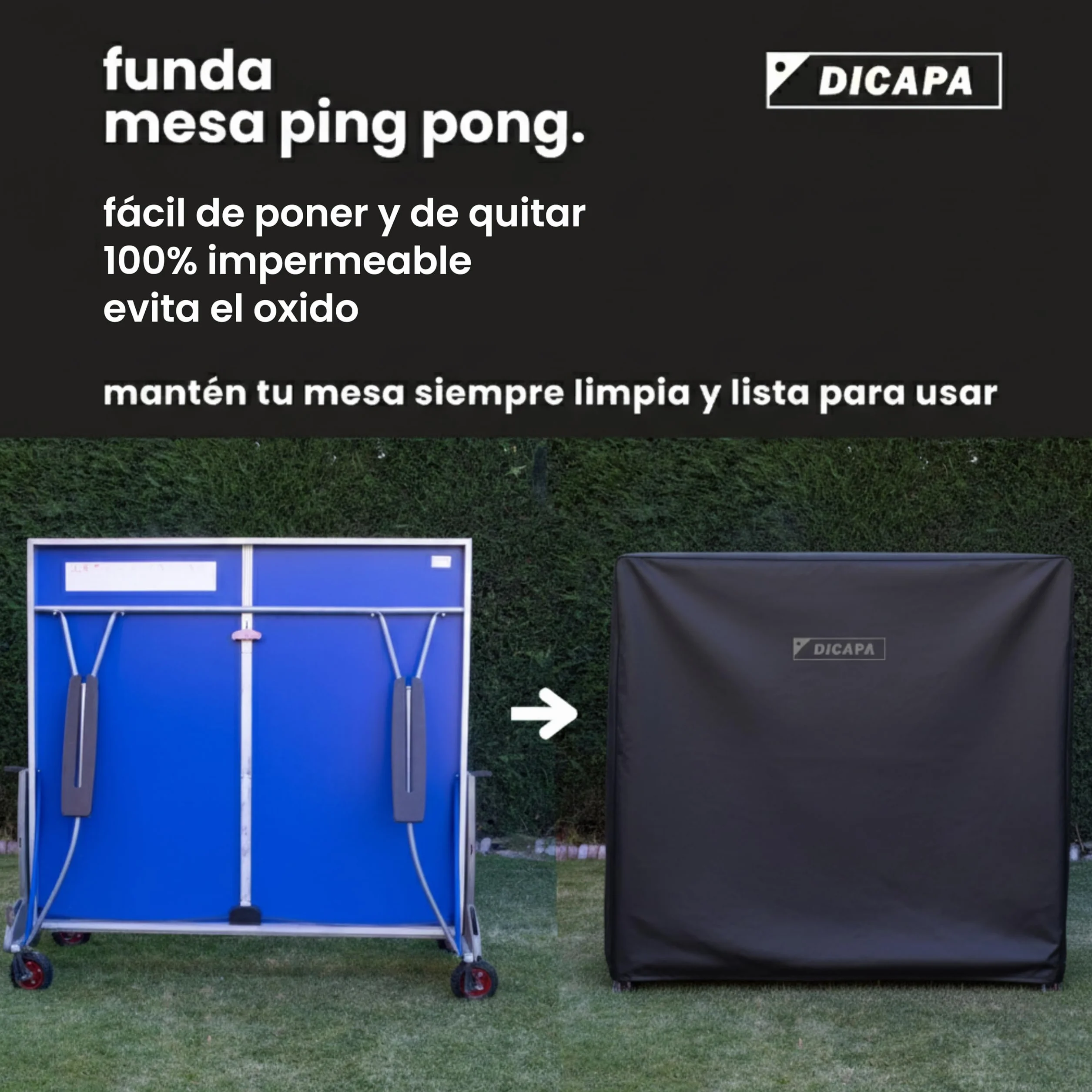 DICAPA Funda Mesa Ping Pong Exterior 165x70x165 cm Impermeable Resistente (Negro)