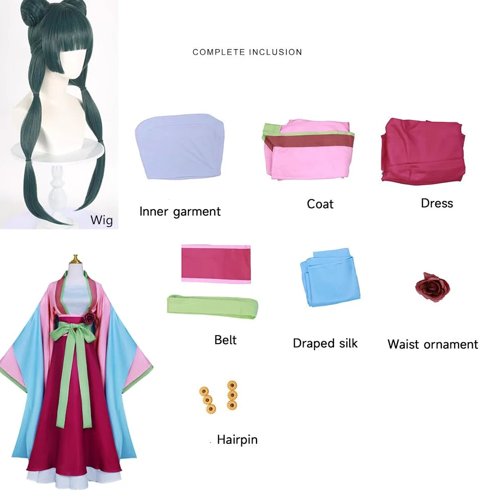 Disfraz de anime Maomao para mujer, falda kimono para fiesta, talla S (rosa, talla S)