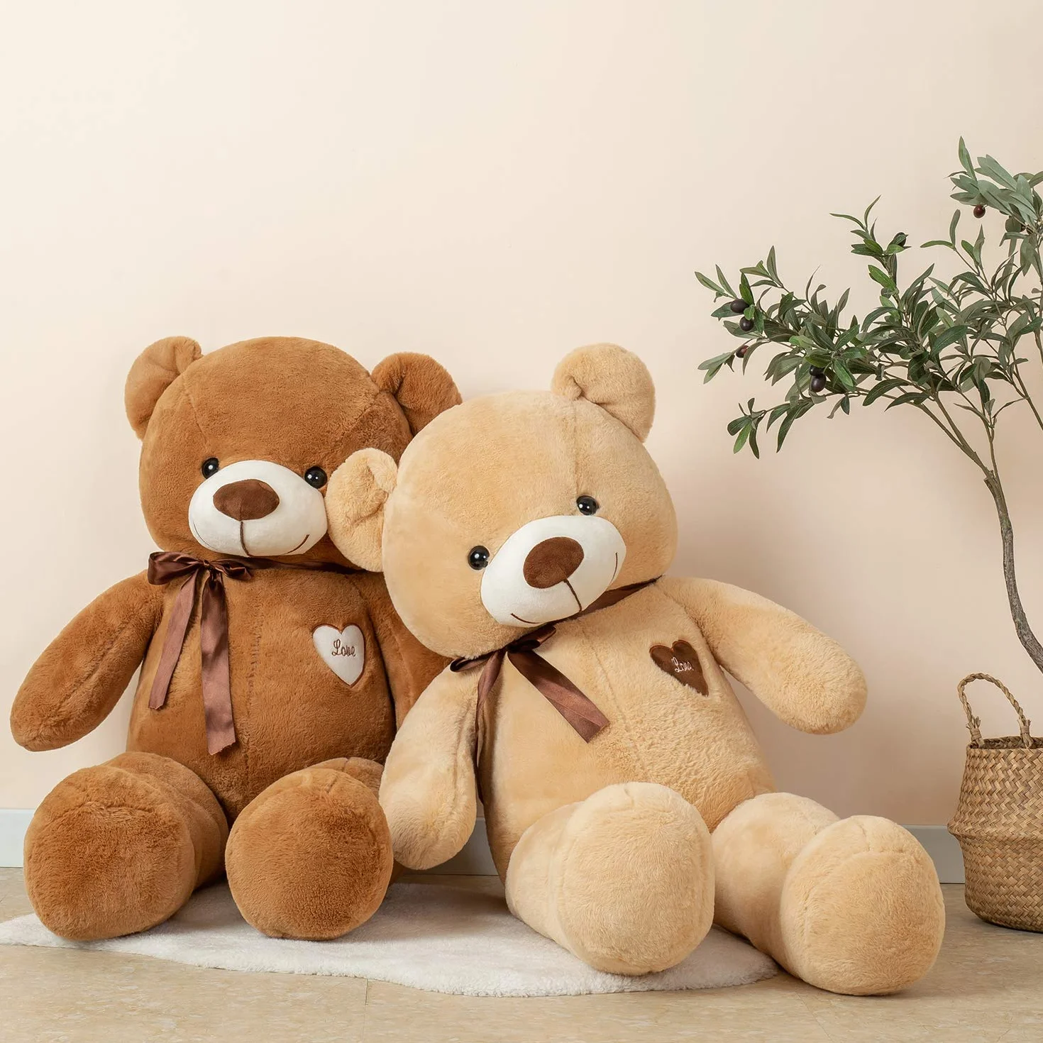 YunNasi Oso Peluche Gigante Osito de Peluche Grande Teddy Bear de Felpa con Corazón e Cinta 100cm/39 Inches Marrón