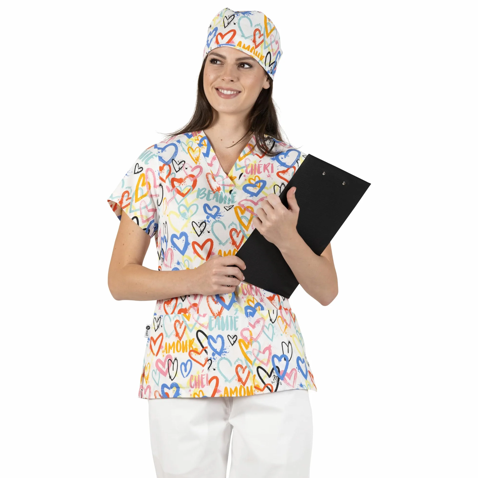 B-well Bambina Casaca Sanitaria Mujer Manga Corta Cuello V para Enfermeras