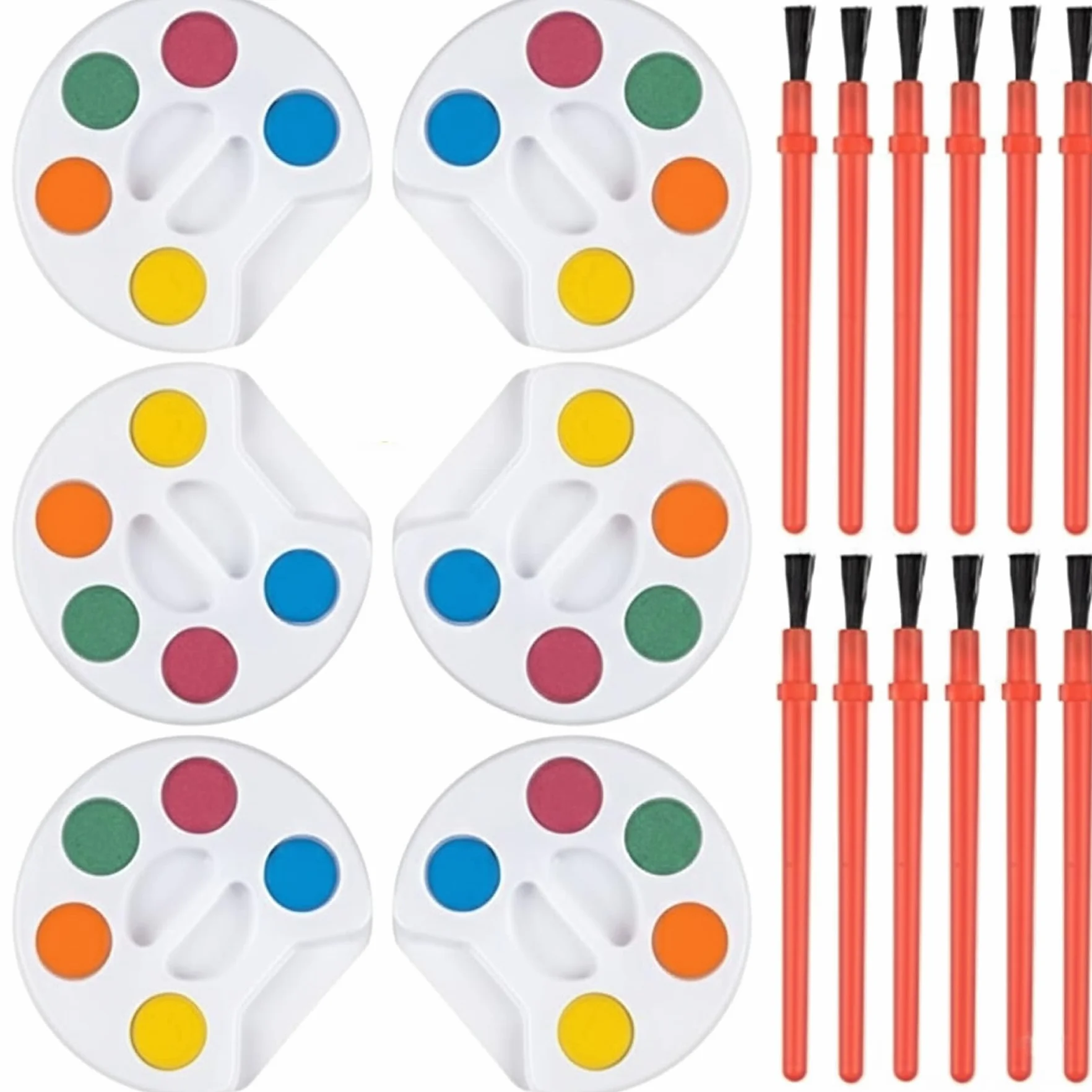 Bedwina Mini set de acuarelas para niños (paquete al por mayor de 24): 5 acuarelas, paleta y pincel, para fiestas artísticas y suministros para fiestas de pintura