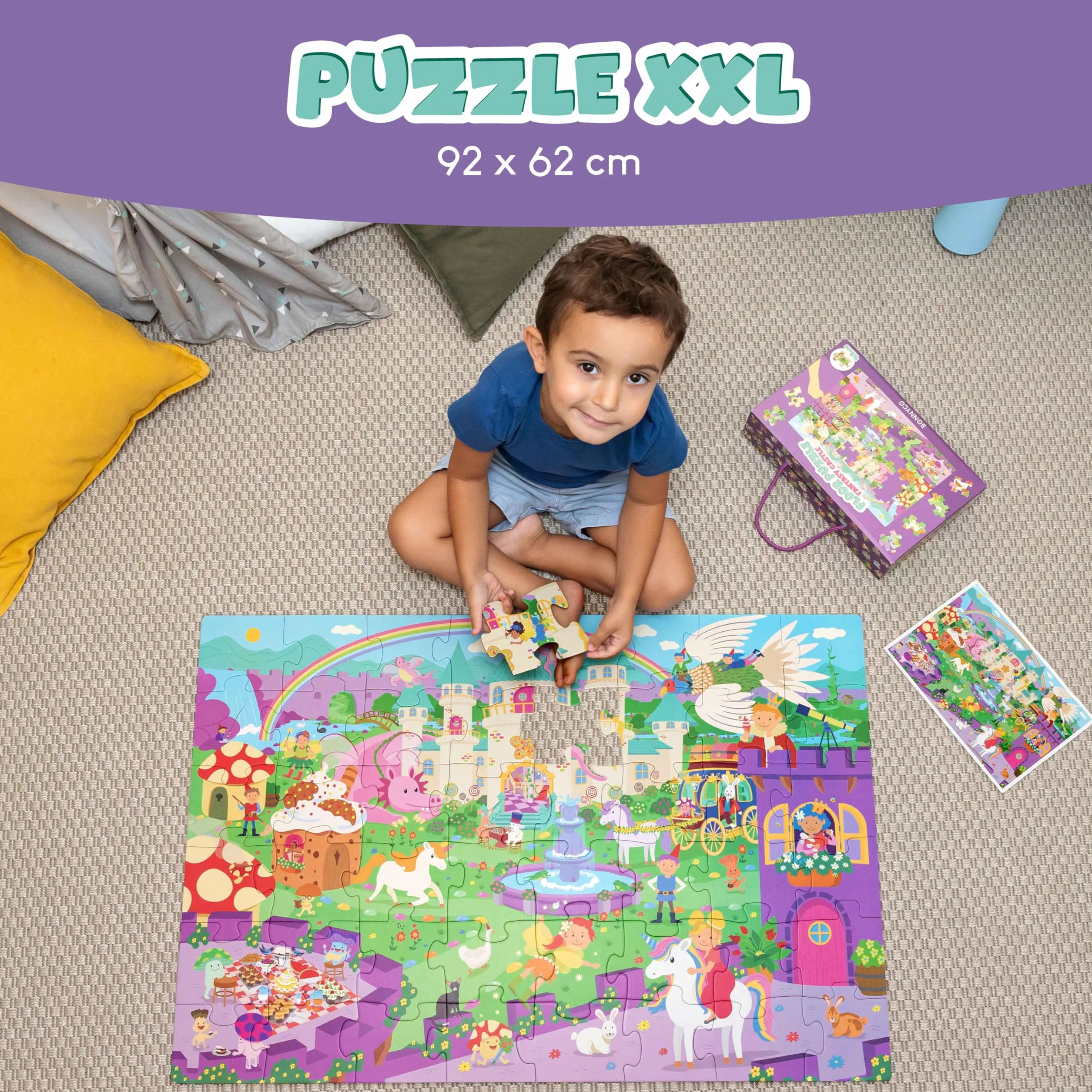 BONNYCO Puzzle Niños XXL Castillo de Fantasía 48 Piezas Gigante 92 x 62 cm Juguetes Educativos 2-8 Años