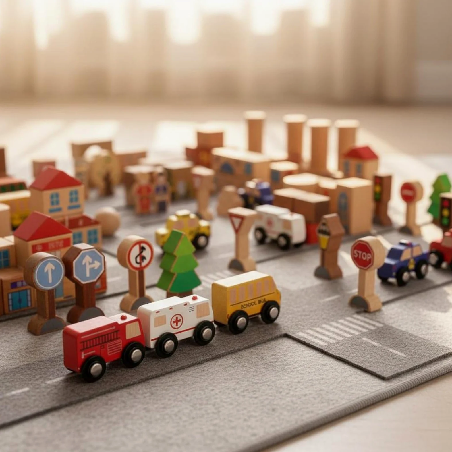 Amagogo 118 Piezas Bloques de Construcción Infantiles Bloques Apilables Juego Educativo Juguete de Madera Ciudad para Construir Reconocimiento de Letras