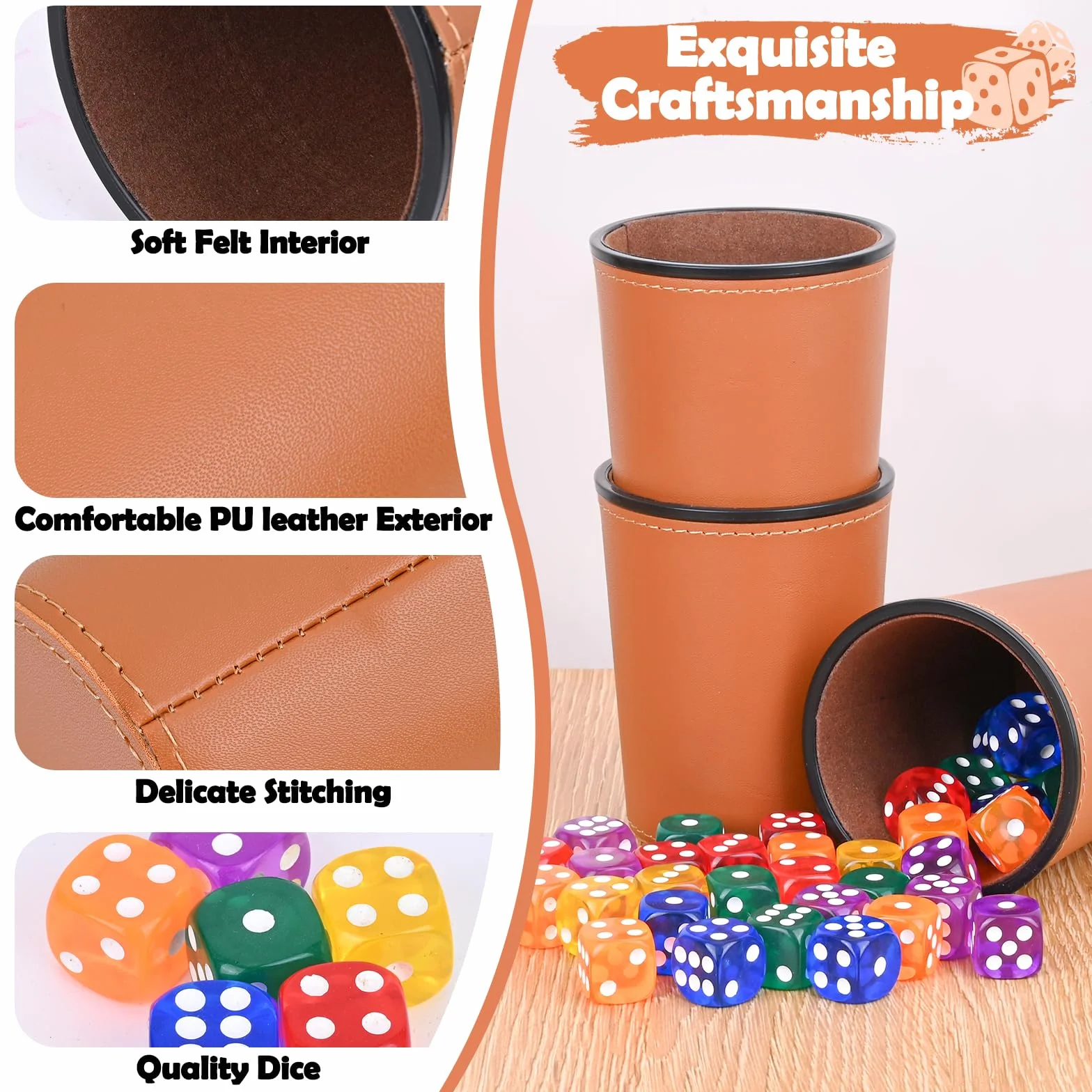 Cubilete Dados Poker, Juego de Dados, 6 Cubiletes Y 36 Dado, Taza de Dados de Cuero, para Juegos De Fiesta Interactivos, Juguetes para Lanzar (Marrón)