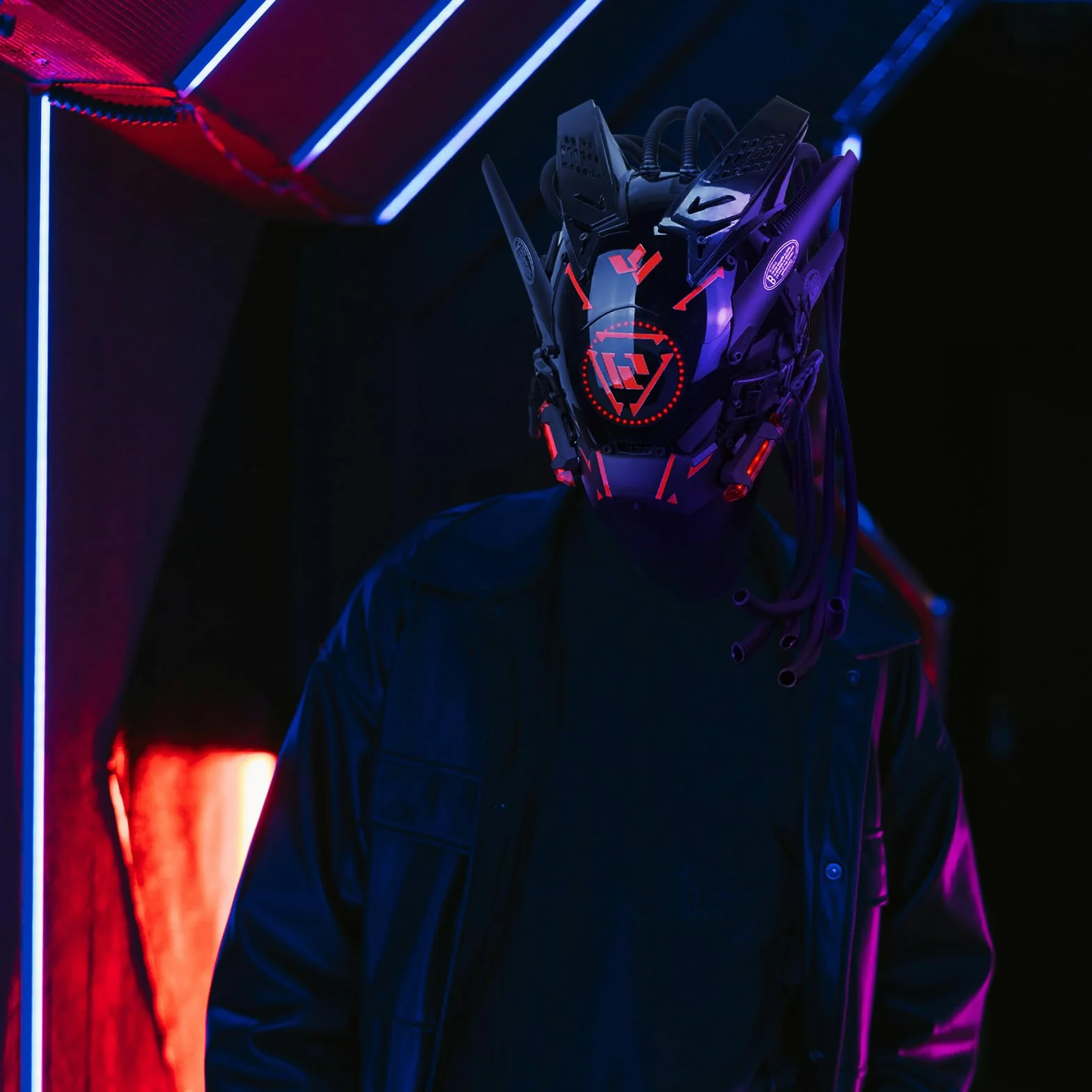 Marikito - Mascarilla LED punk para adultos, máscara ajustable con diseño de llamas - accesorio de disfraz futurista para Cosplay y Halloween
