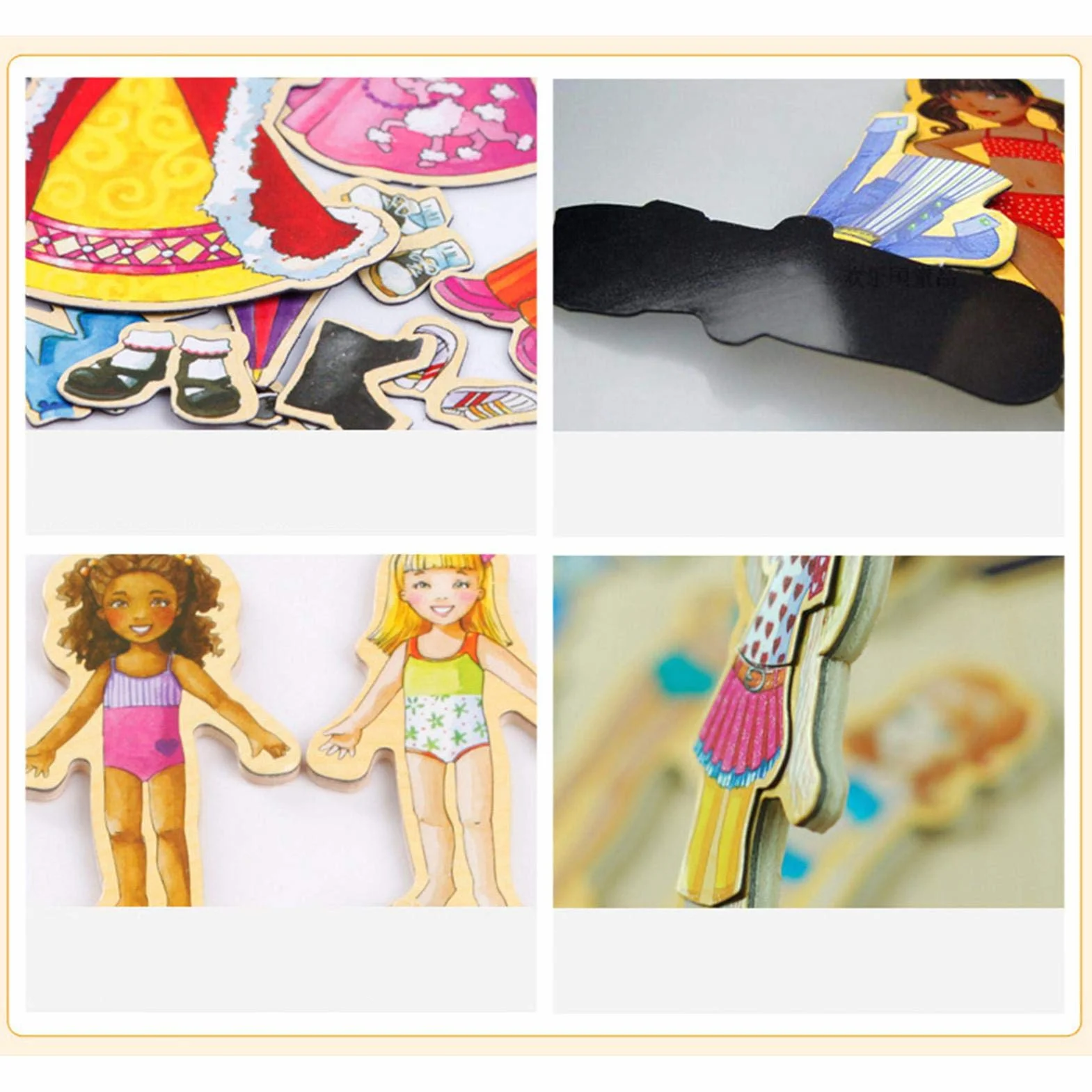 Madera para Vestir | Muñecas Papel Princesa para niñas - Dress-Up Dolls Travel Playset Que Incluye 63 Piezas y 4 muñecas Madera, Estuche magnético para Juegos